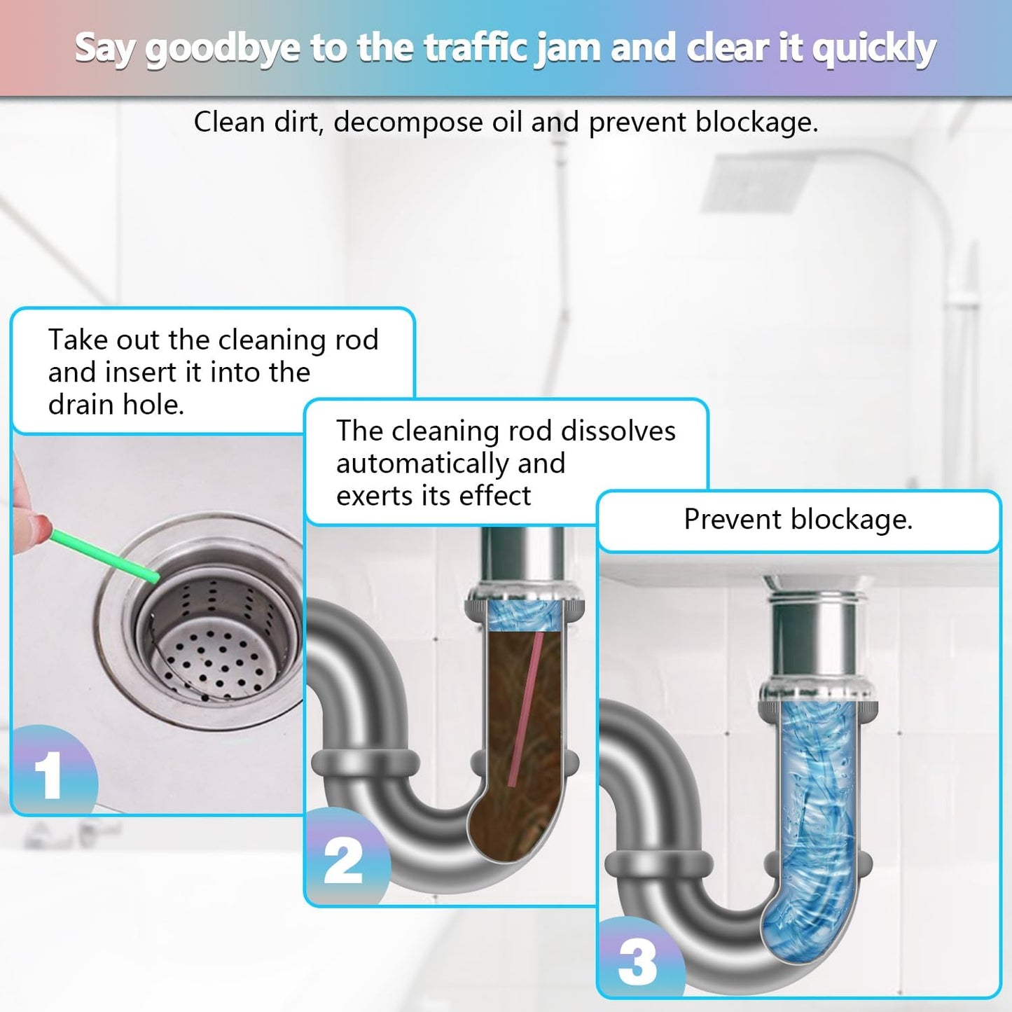 72pcs Drain Cleaner Deodorizer Sticks - Keep Drain Pipes Clear, Prevent Clogs for Kitchen, Bathroom, Toilet (6 Color)