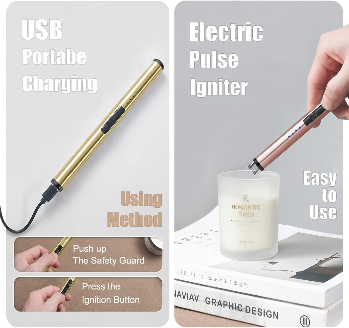 Exquisite Candle Accessories Tool Pack Bag, Rechargeable Electric Lighter， Wick Trimmer, Dipper, Snuffer and Tray Holder Elegant Kit Gift for Candle Lovers in Dating, Valentines Decor. ( Matte Black )