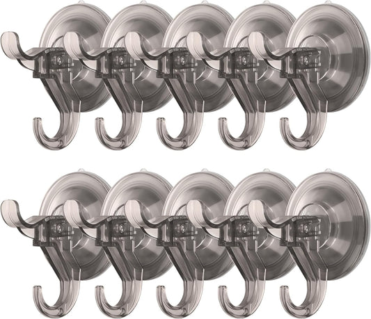 Antimbee 10 Pack Reusable Suction Hooks, Removable Small Suction Cups for Shower, Bathroom, Glass, Door, Windows, Kitchen - Up to 11 lbs on Smooth Surface (Transparent Gray)