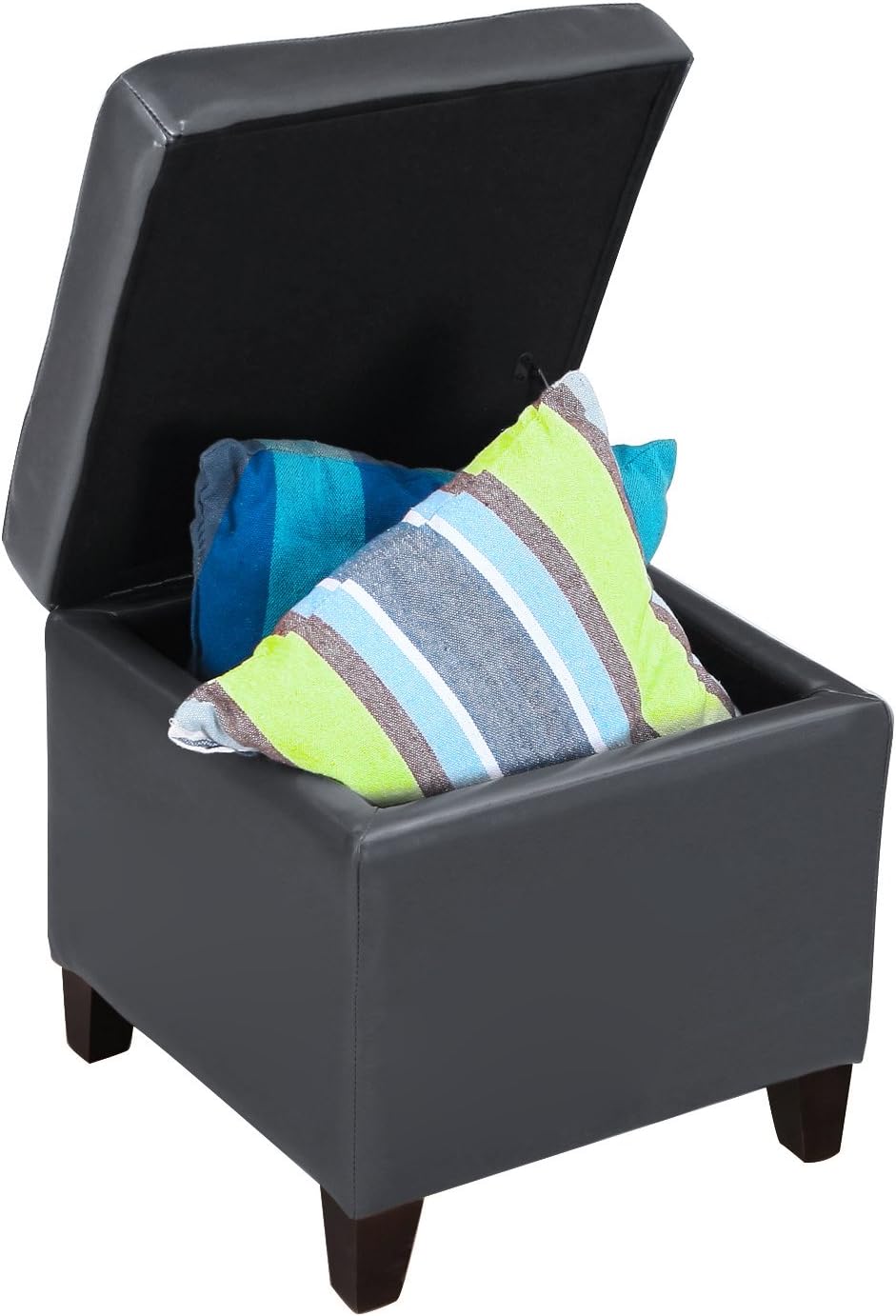 Adeco Bonded Leather Square Tufted Cubic Cube Storage Footstool, 18" Inch Ottomans & Storage Ottomans, With Lid, Dim Gray