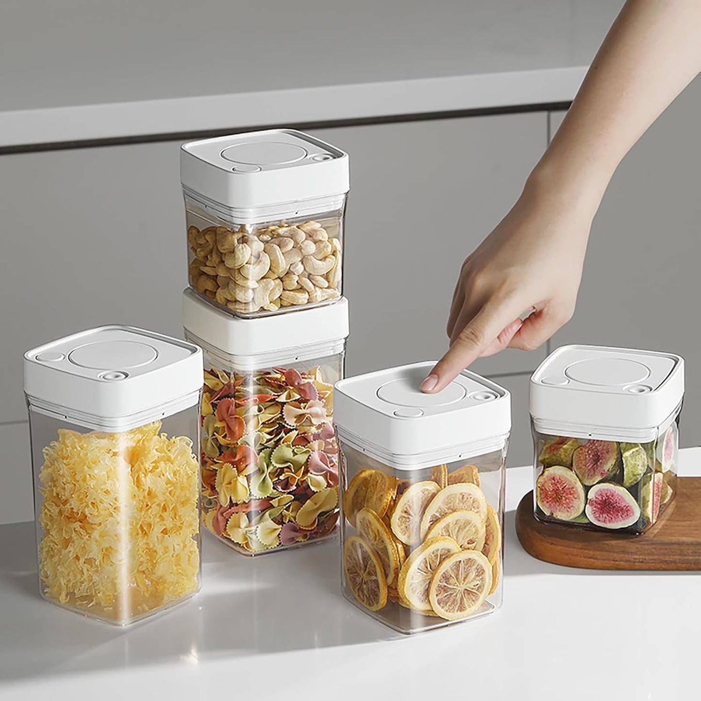 Manual Vacuum Jar With One-Button Vacuum Pump, Airtight Food Cereal Containers Storage With Lids (white-4pc)