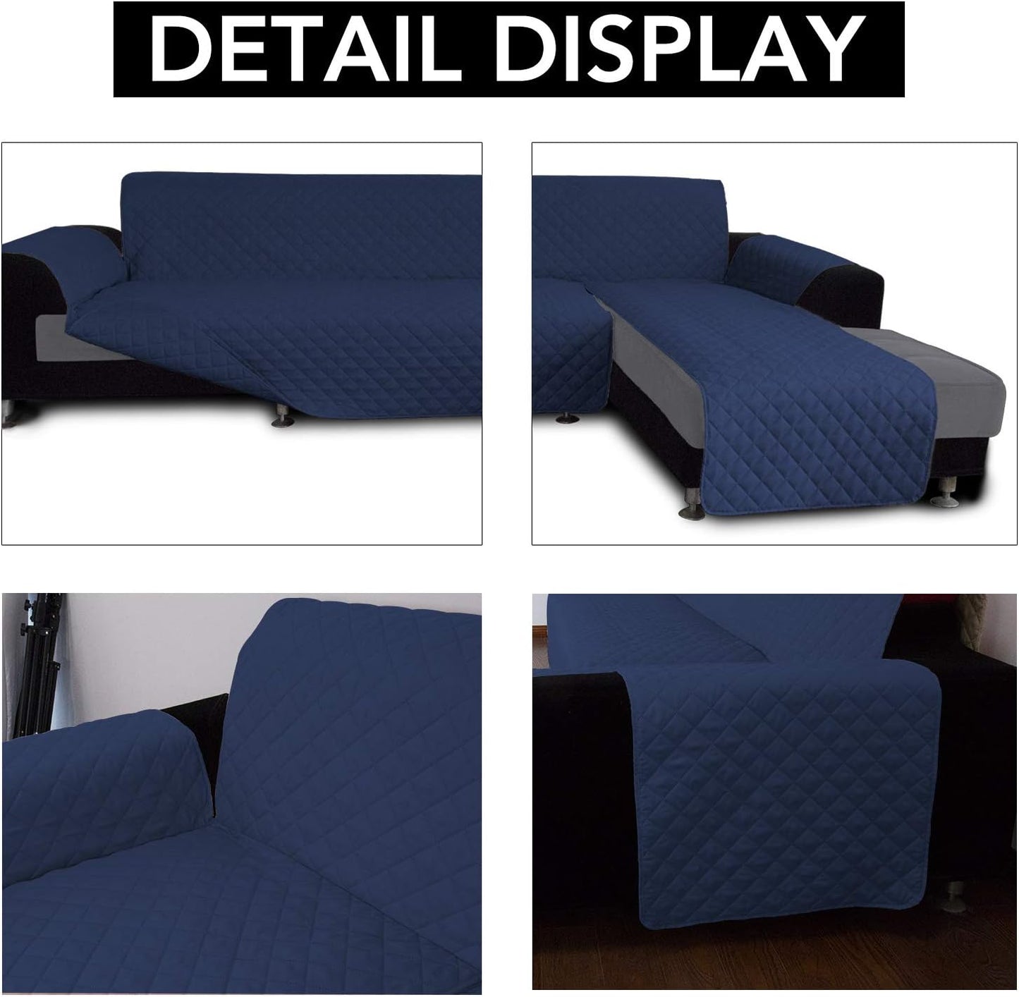 Easy-Going L Shape Couch Cover - Sectional Chaise Lounge Sofa Slipcover Reversible Dog Cat Pet Kids Children Furniture Protector (Large, Navy)