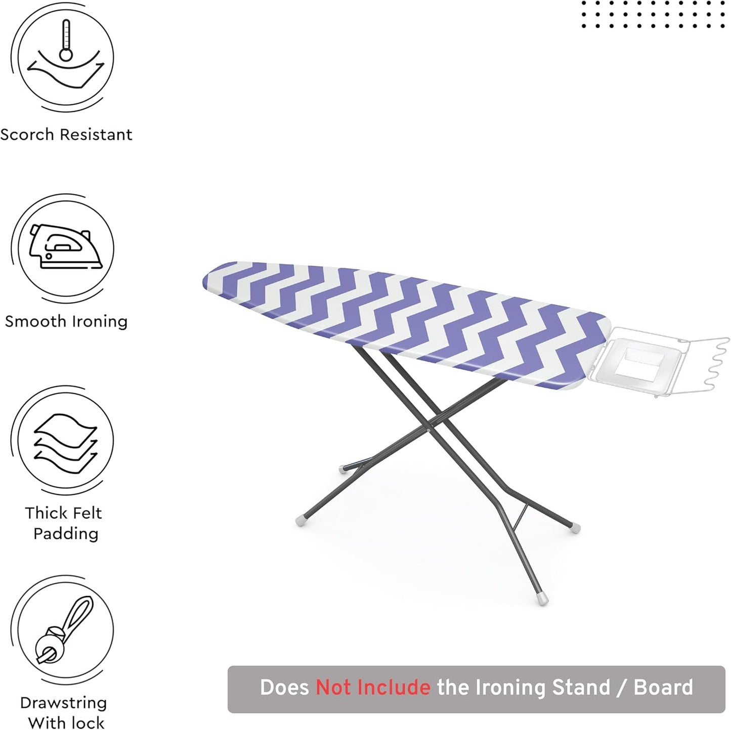 Encasa XO Ironing Board Cover and Pad 42"x14" - Thick 3mm Felt Padding, Drawstring Tightening & Lock, Easy Fit, Scorch & Stain Resistant, Fits Medium Ironing Board - Zig Zag Peri