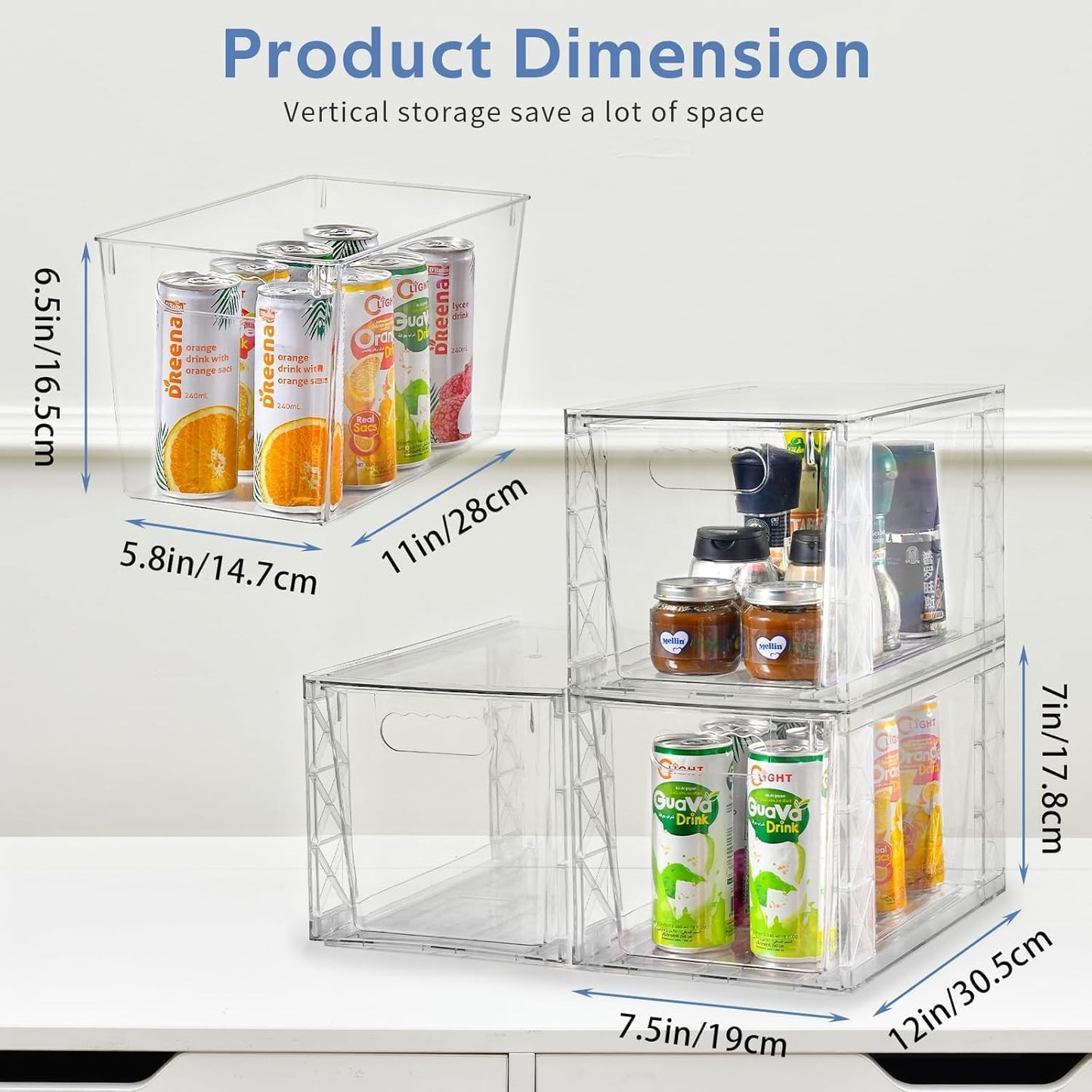 Plastic Drawers Storage, 6Pack Clear Stackable Storage Drawers, Acrylic Storage Bins with Drawers for Fridge Organizers, PlasticDrawers Stackable for Makeup Organizers Cosmetic Display, Large