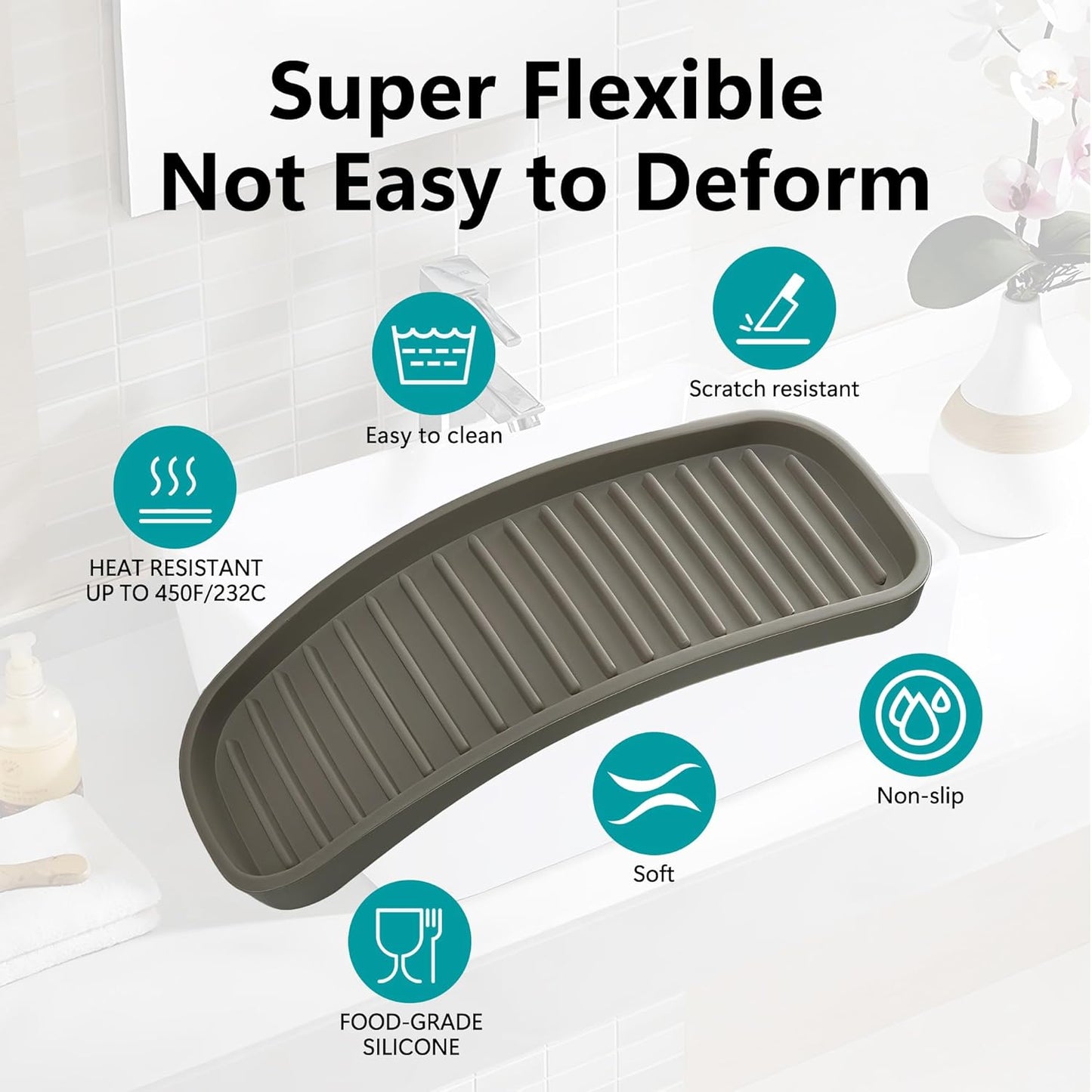 Gosmol Silicone Sponge Holder Kitchen Sink Organizer Tray Dish Caddy Soap Dispenser, Scrubber Spoon Holder,Dishwashing Accessories 2 Pack (Brown)