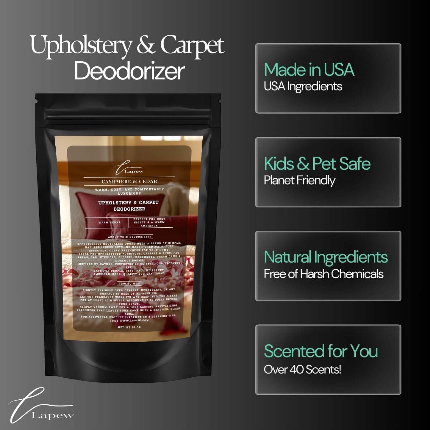 Cashmere Cedar Carpet Freshener Powder: Powerful Odor Eliminator for Home, Upholstery Deodorizer, Carpet Deodorizer, Pet Urine, Cat Litter Box - Cashmere Cedar Fragrance.