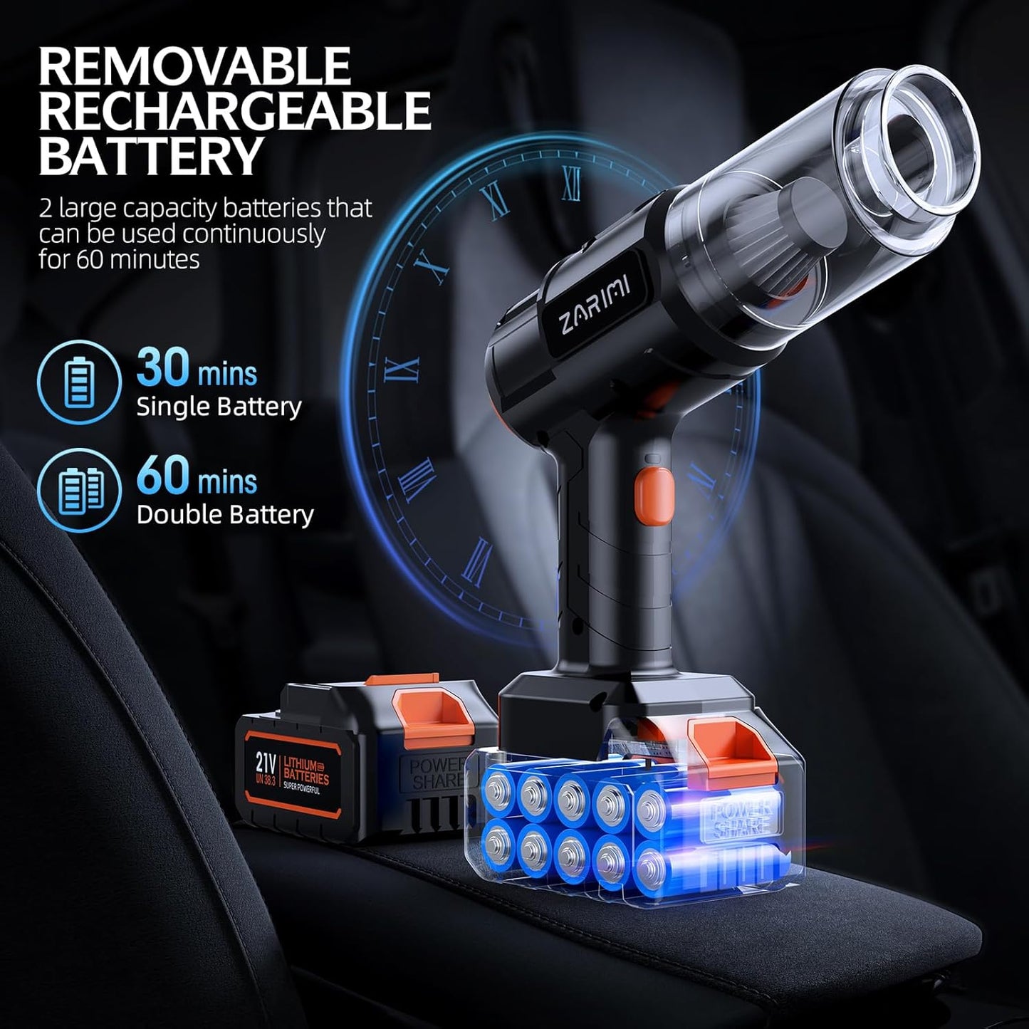 Car Vacuum Portable Cordless, 40,000Pa High Power Dust Buster, 6-in-1 Handheld Vacuum Cleaners for Home, Car, Pet Hair, Keyboard, Black