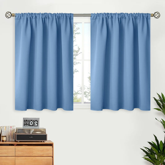 BGment Denim Blue Blackout Curtains 36 Inches Long for Kitchen Cafe Window - Short Length Thermal Insulated Drapes Darkening for Bathroom RV Window Privacy, 42 x 36 Inch, 2 Panels