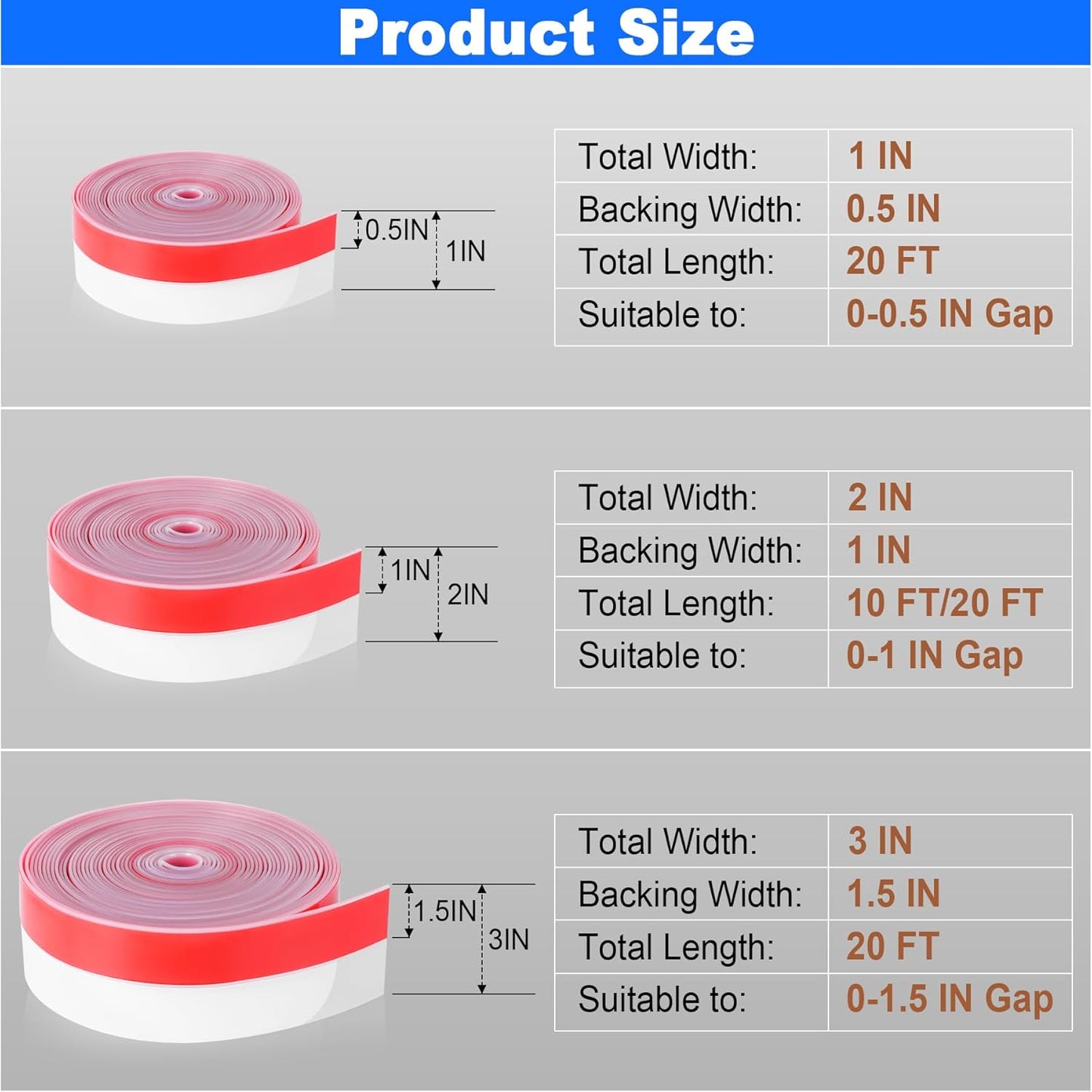 ToLanbbt Weather Stripping Silicone Door Seal Strip 2 in x 20 ft Door Draft Stopper Self Adhesive Door Draft Tape, Side & Bottom Gaps Insulation Strip for Glass Shower Door Sliding Door Window, Clear