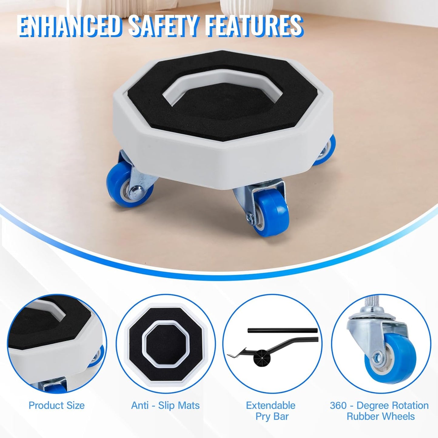 New Upgrade Furniture Sliders, Furniture Lift Heavy Duty Furniture Moving System with Roller Dolly Set Mover Tool Set750LBS- 4 Hexagonal Sliders with 4 Blue Wheels and Moving Rod