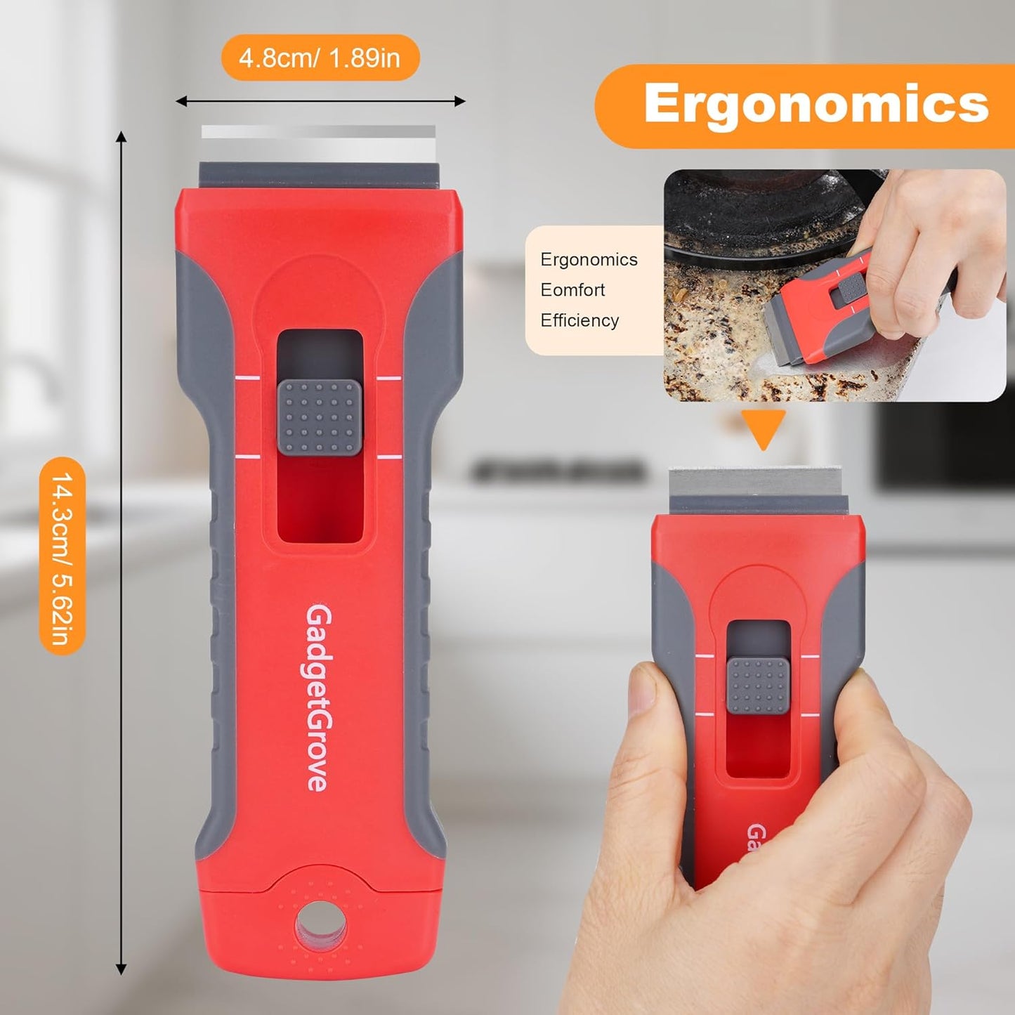 Upgraded Razor Blade Scraper with 2 Pcs Plastic Scraper, Scraper Tool for Cooktop, Oven, Stove, Labels Decal, Plastic Razor Blades for Cleaning Glass Window, Razor Scraper Buit-In Blade torage, Gray