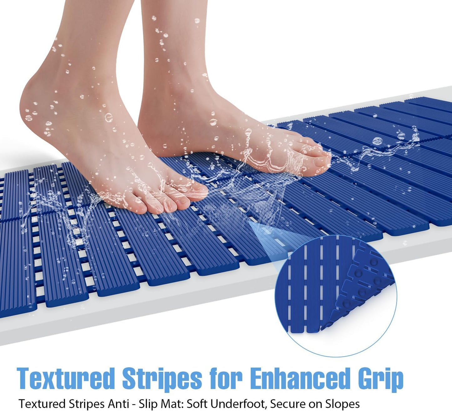 Shower Mat Non-Slip Bath Mat for Tub Floor & Stall with 200+ Suction Cups & Drain Holes, Quick Dry Machine Washable Bathtub Mat, Safe for Elderly& Baby, Bathroom Essentials 24x24 Inch (Blue)