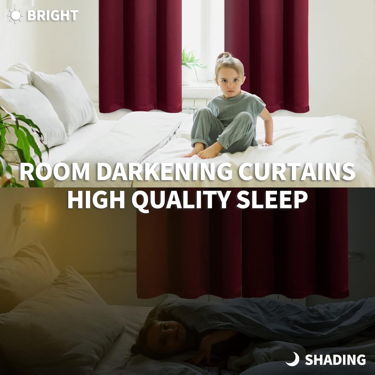 BGment Burgundy Half Window Curtains for Kitchen Cafe Window - Small Blackout Drapes Thermal Insulated Privacy for Rv Bathroom, 29 x 24 Inch, 2 Panels