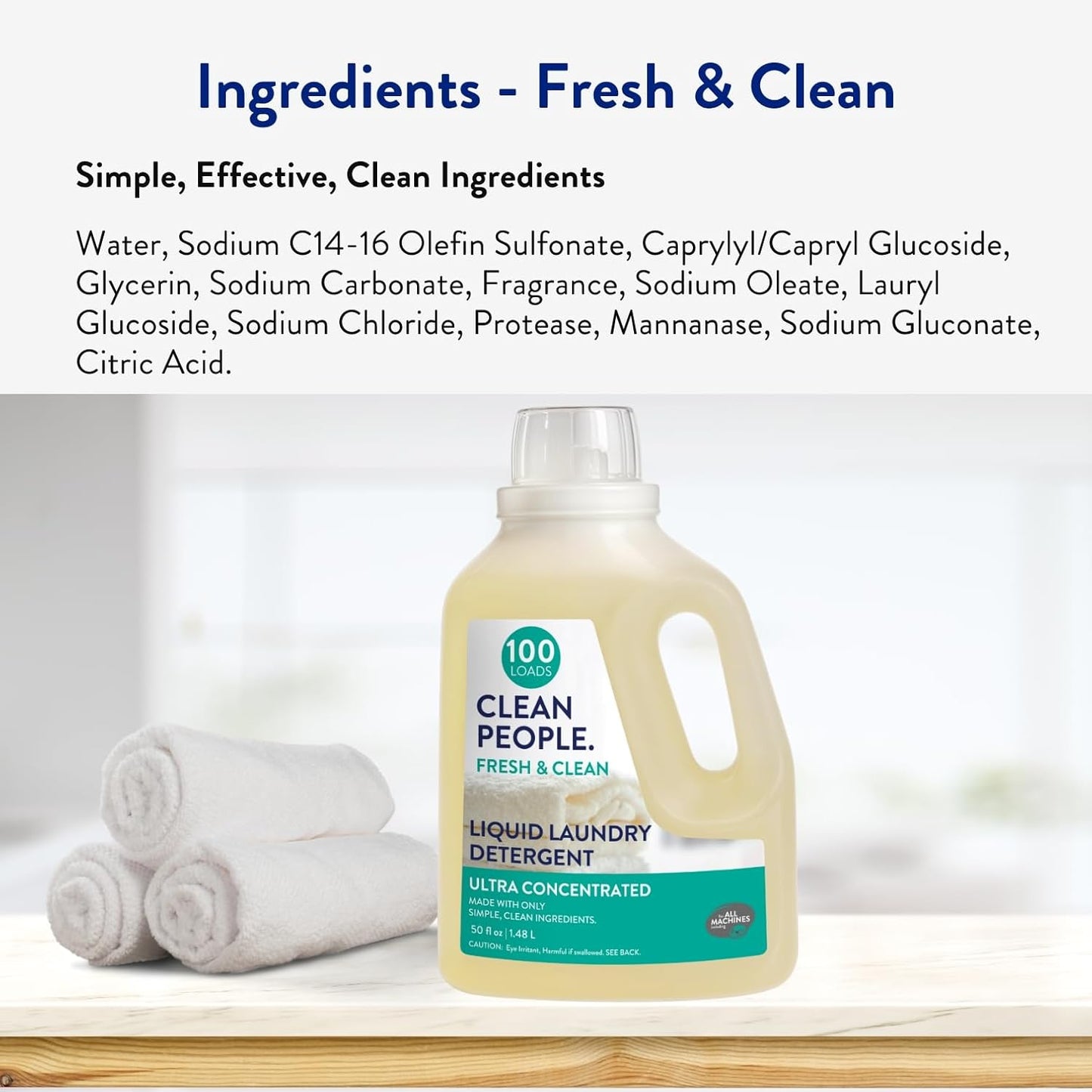 The Clean People Liquid Laundry Detergent - Recyclable Packaging, Stain Fighting - Ultra Concentrated, Laundry Soap - Fresh Scent, 50 fl oz (2 Pack)