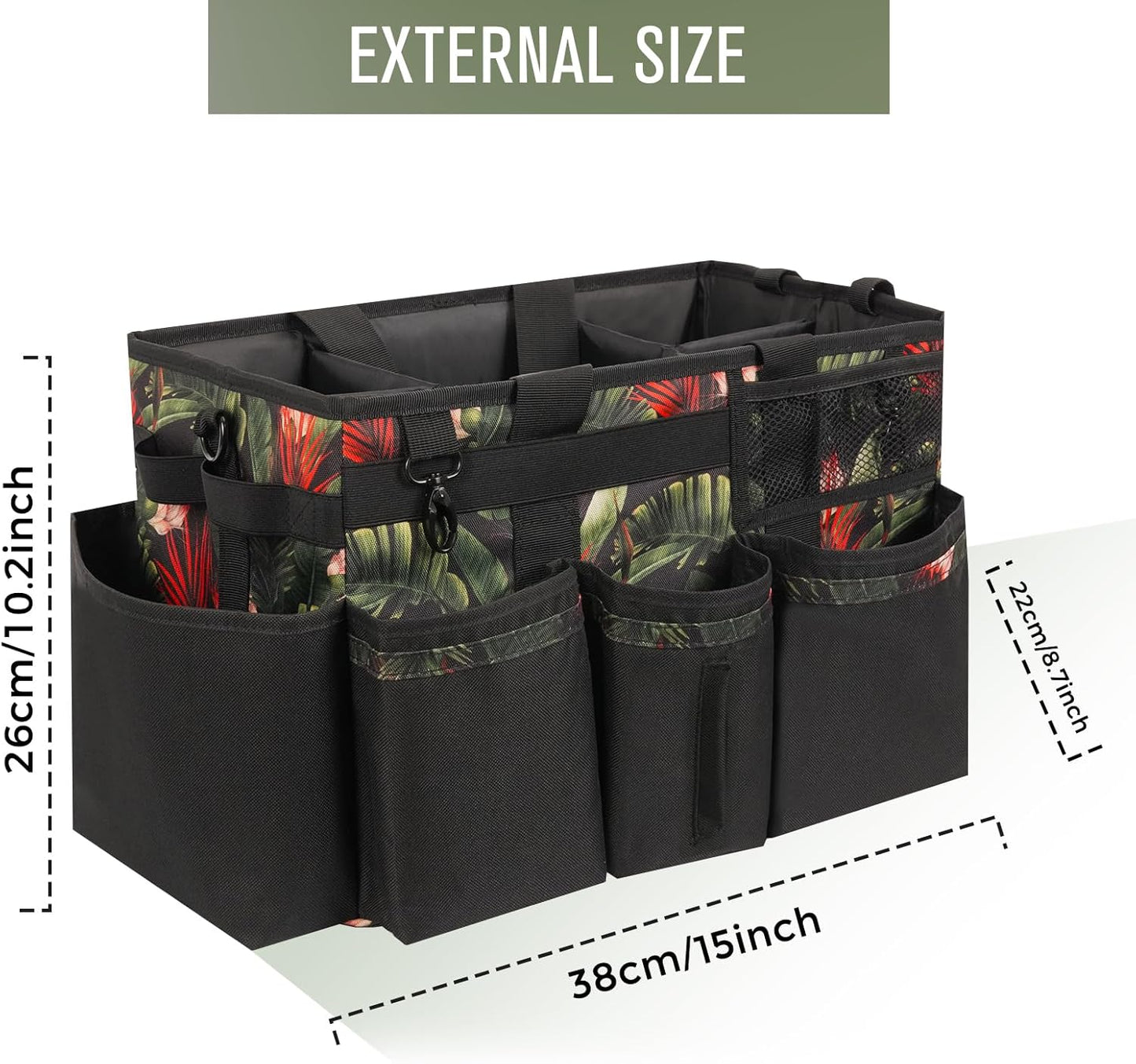 Wearable Cleaning Caddy, Cleaning Caddy Supplies Organizer with Handle & Shoulder Straps for Housekeepers, Under Sink & Car Cleaning Tool Organizers Bag with 4 Foldable Divider (GreenBush)