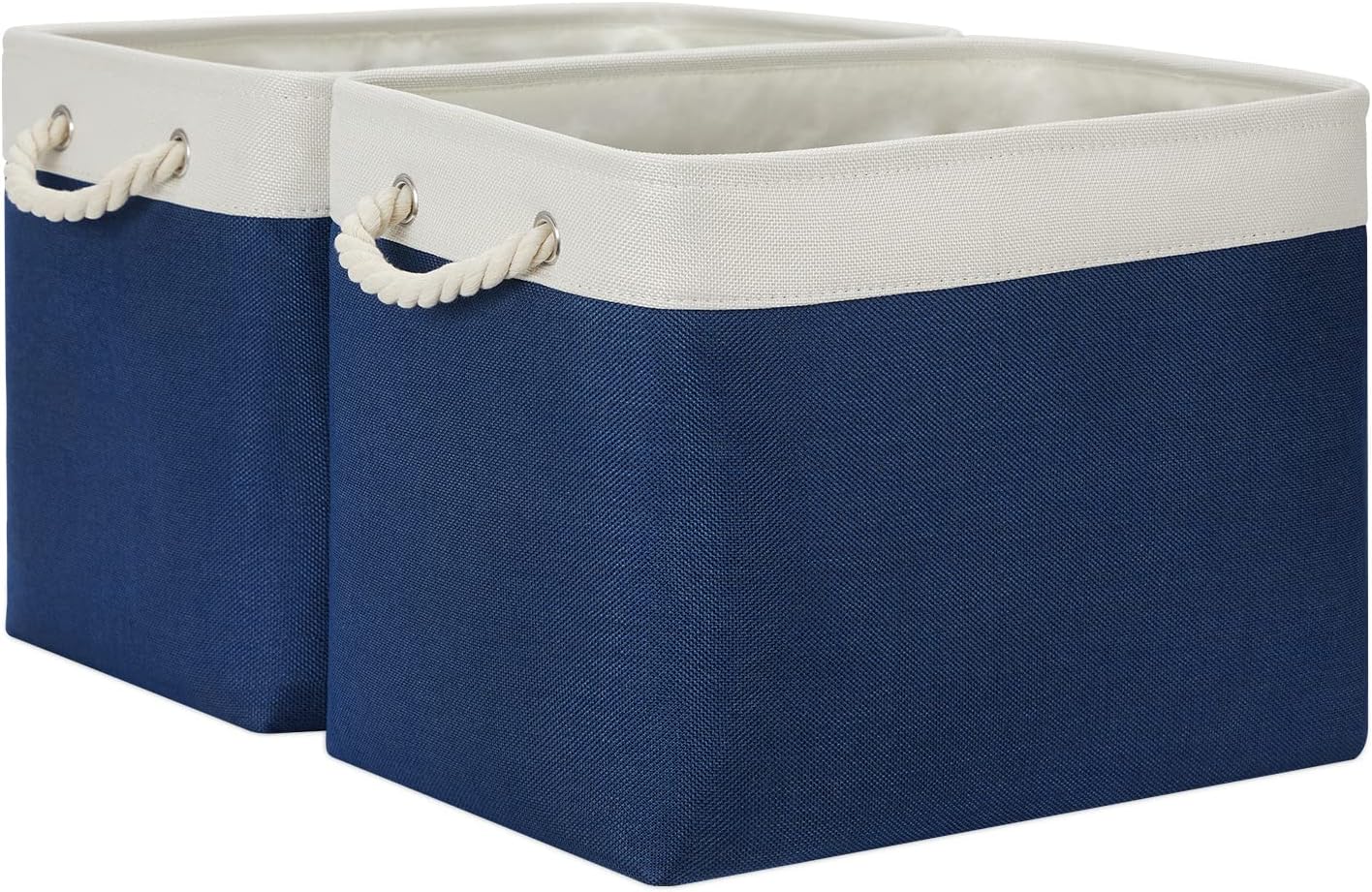 Temary Storage Baskets for Shelves, 2 Pcs Fabric Storage Bins Empty Gift Baskets for Organizing Clothes, Books, Decorative Basket with Rope Handles (White&Blue,16Lx12Wx12H Inches)