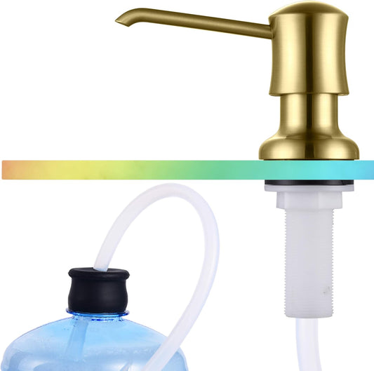 Sink Soap Dispenser for Kitchen Sink Brushed Gold Upgrade with 40" Silicone Extension Tube Kit, Connect to Your Soap Bottle Directly