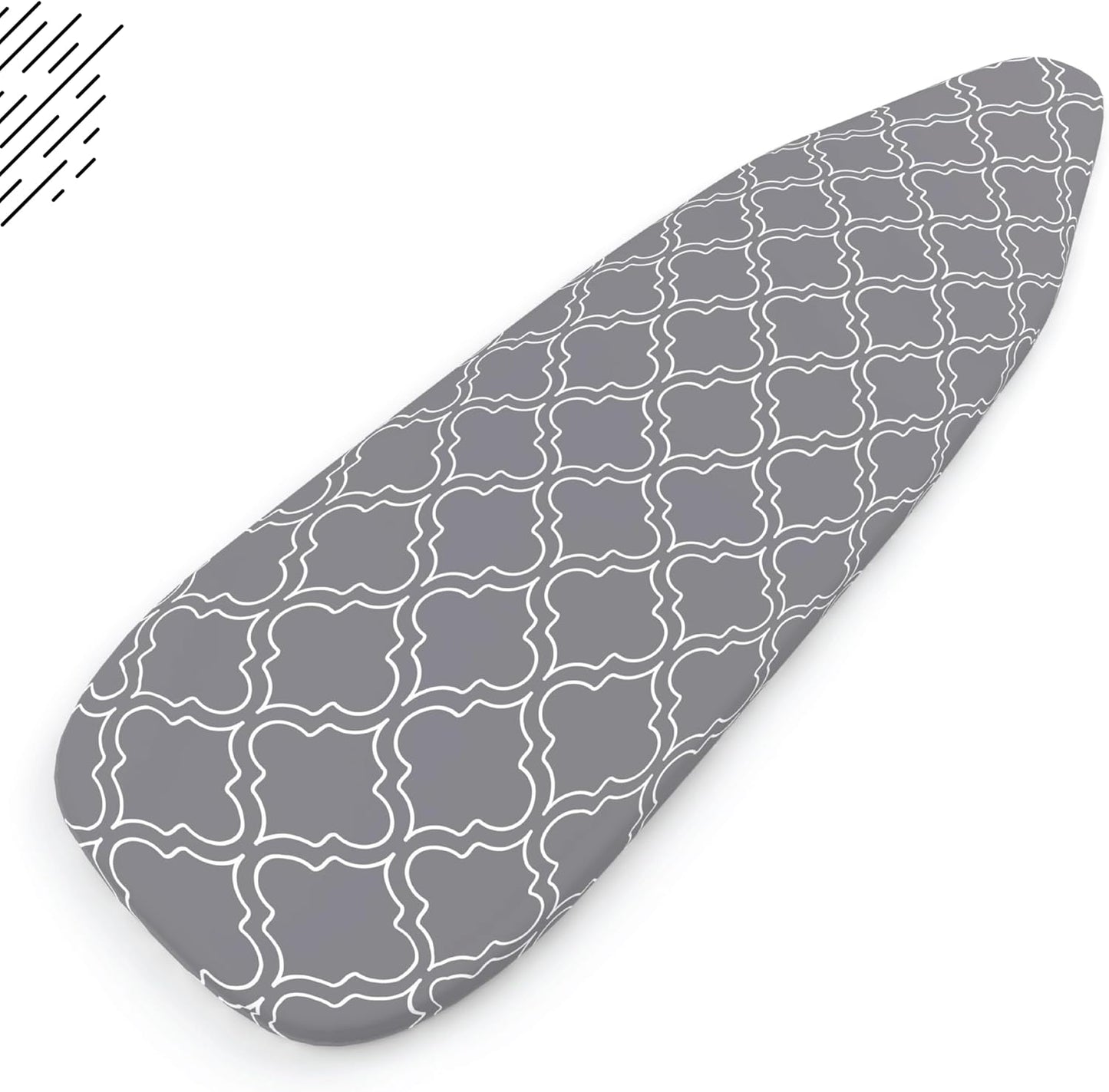 Encasa XO Ironing Board Cover and Pad 49"x18" - Thick 3mm Felt Padding, Drawstring Tightening & Lock, Easy Fit, Scorch & Stain Resistant, Fits Wide Ironing Board - Grey Tiles