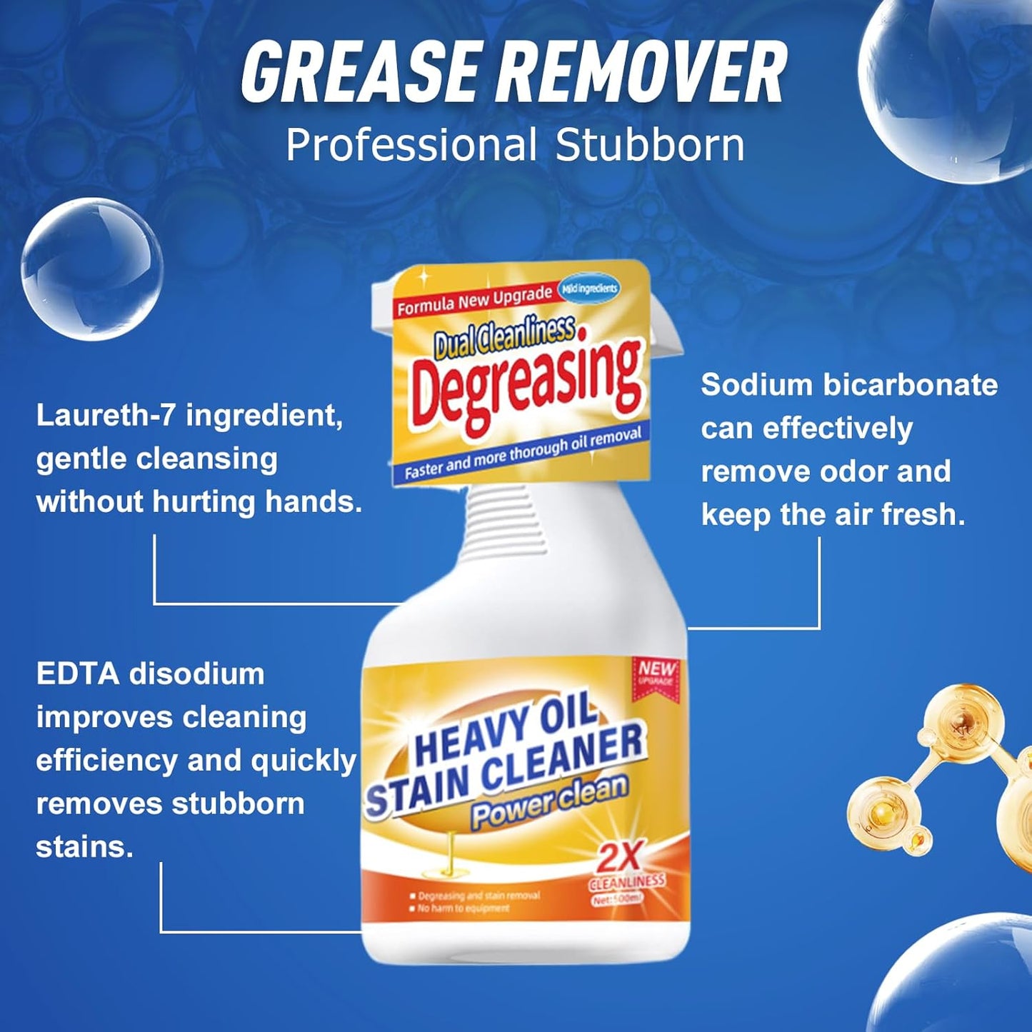 Kitchen Heavy Oil Cleaner, 2025 Newly Upgraded Heavy Duty Oil Stain Remover, 500 ML Multipurpose Cleaner Spray, Kitchen Degreaser Spray for Stovetops, Ovens, Range Hoods (2)