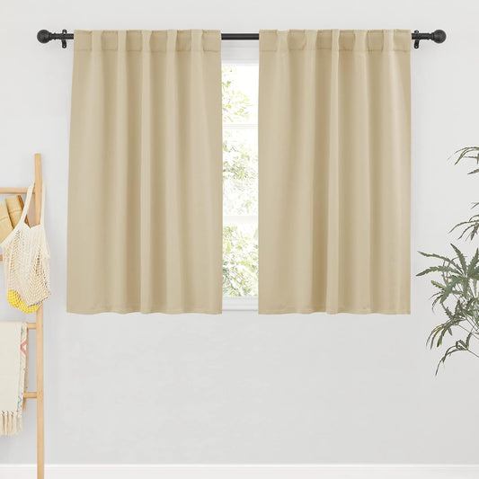 RYB HOME Small Window Curtains Blackout, Privacy Thermal Insulating Drapes for Bedroom Bathroom Basement Cafe Classroom Window Decor, W 34 x L 45 inches, Biscotti Beige, 2 Panels