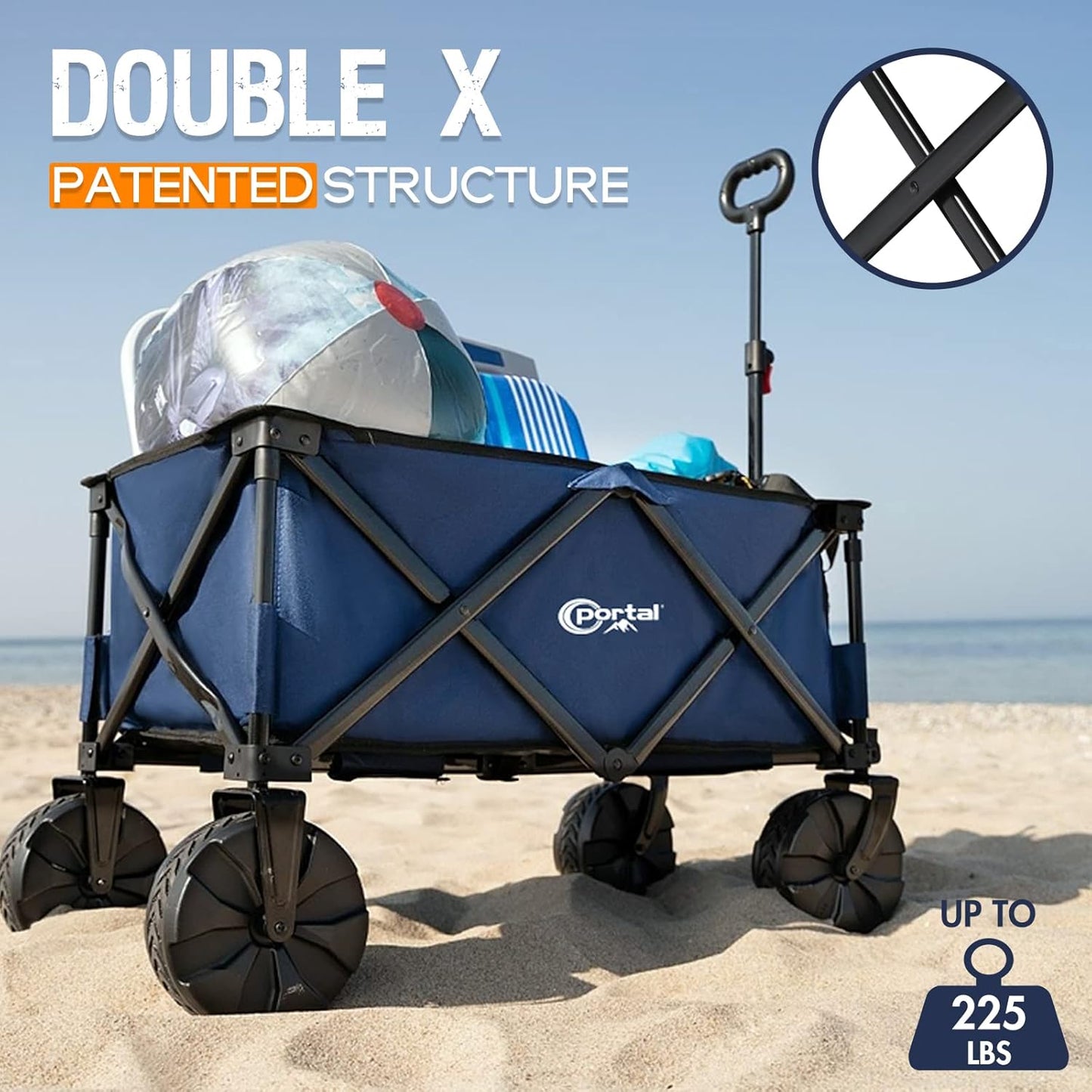 PORTAL Heavy-Duty Folding Wagon Cart, Large Collapsible Utility Wagon with All-Terrain Wheels for Beach, Camping, Garden & Grocery