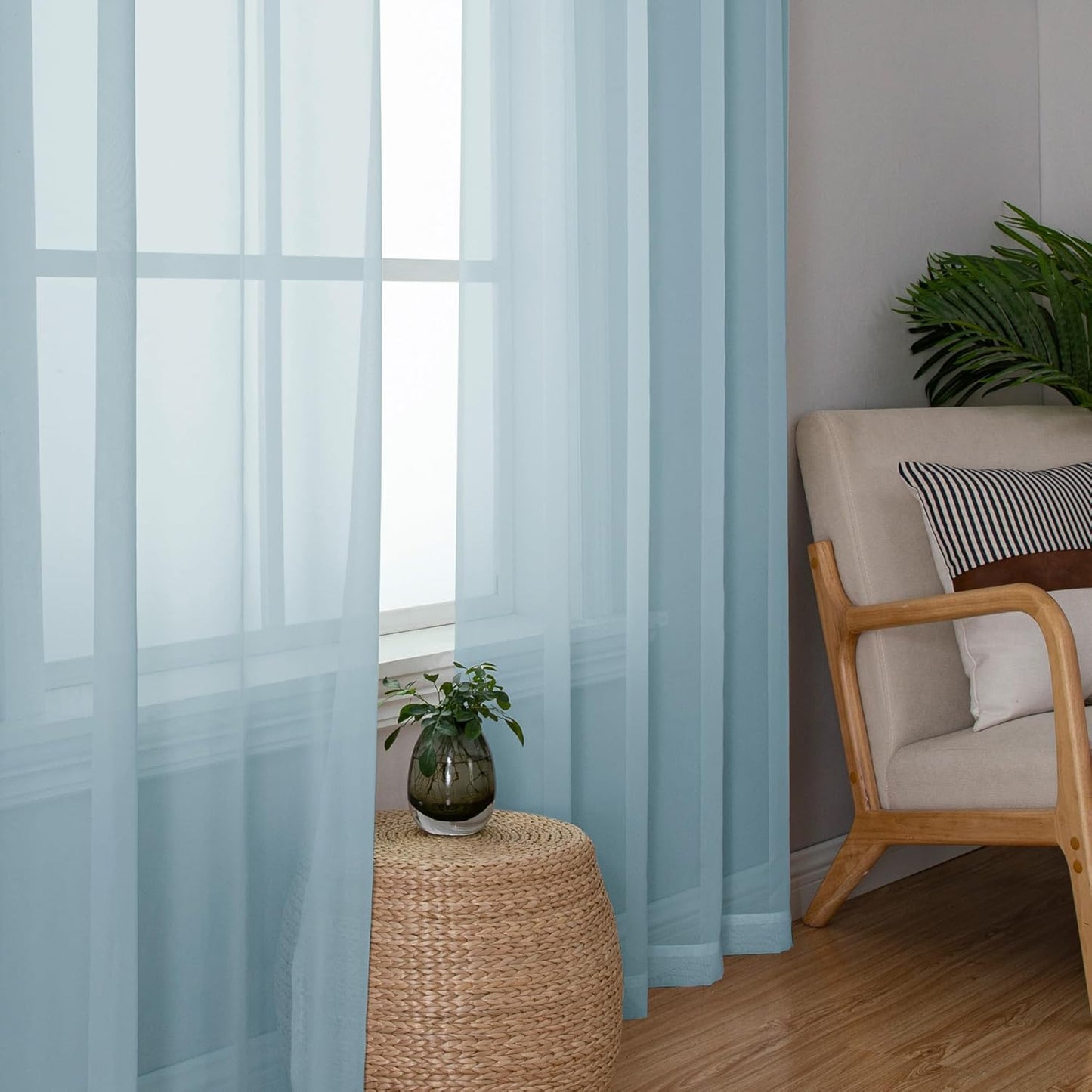 Chyhomenyc Light Blue Sheer Curtains 84 Inch Length 2 Panels, Light Filtering Soft Airy Voile Rod Pocket Sheer Window Drapes for Bedroom Living Room, Each 42Wx84L Inches, Sky Blue