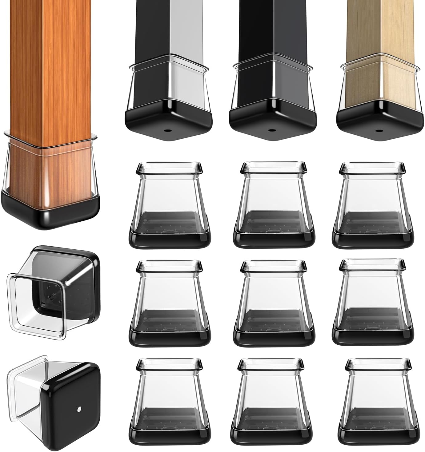 28 Pcs Chair Leg Sliders for Carpet, Square Chair Glides, Silicone Furniture Leg Protectors Caps, Carpet Protectors Table Feet Covers Cups, Teflon Furniture Pads Sliders (Fit:13/16" ~ 1")