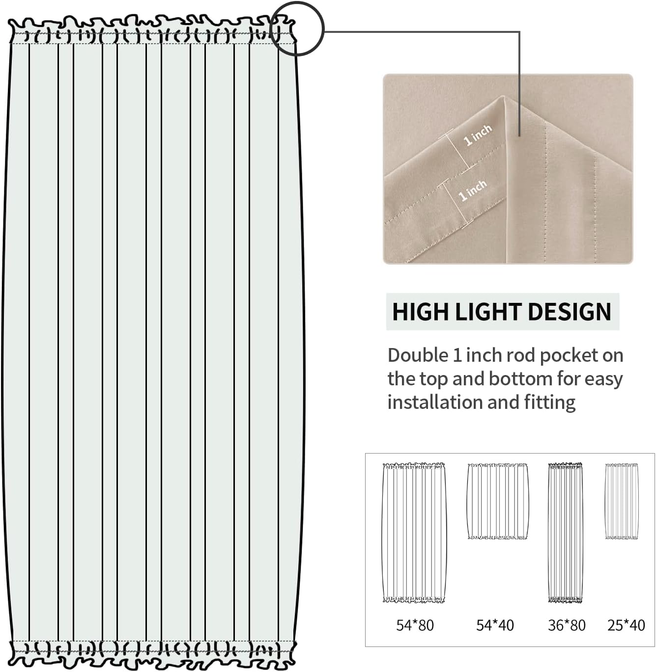 DWCN French Door Curtains – Rod Pocket Thermal Blackout Curtain for Doors with Glass Window, Kitchen and Patio Doors for Privacy, 54 X 80 Inches Long, 1 Curtain Panel with Tieback, Beige