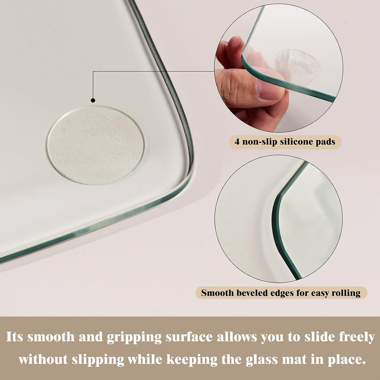 Koonmi Tempered Glass Chair Mat for Hardwood Floors & Carpets, 46" x 55“ Transparent Heavy Duty Office Floor Protector with Noise-Free Gliding Shatterproof for Home Office Desk