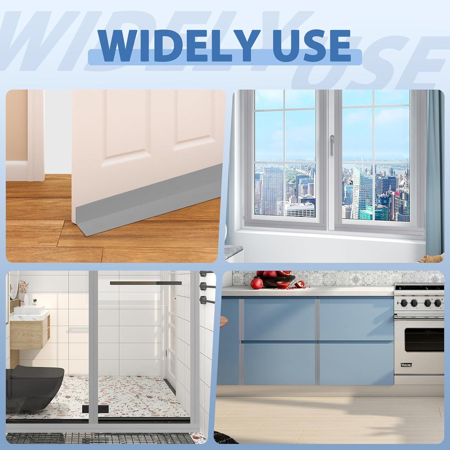 Weather Stripping Door Draft Stopper Flexible Self Adhesive Silicone Door Seal Strip for Glass Doors Windows and Shower Glass Gaps, 2 Inch Wide X 20 Feet Long, Gray