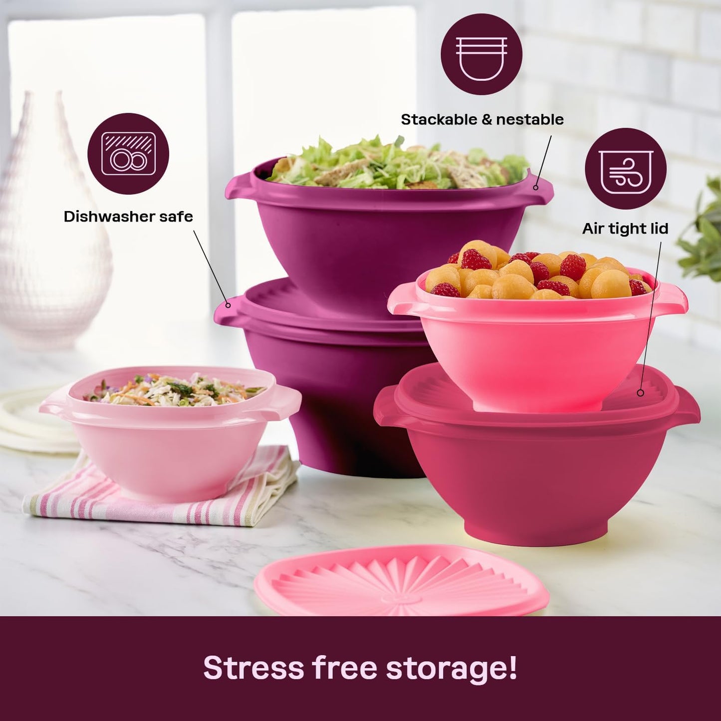 Tupperware Heritage Collection, New 10 Piece Food Storage Container Set in Vintage Pink, Dishwasher Safe and BPA Free (5 Bowls, 5 Lids)