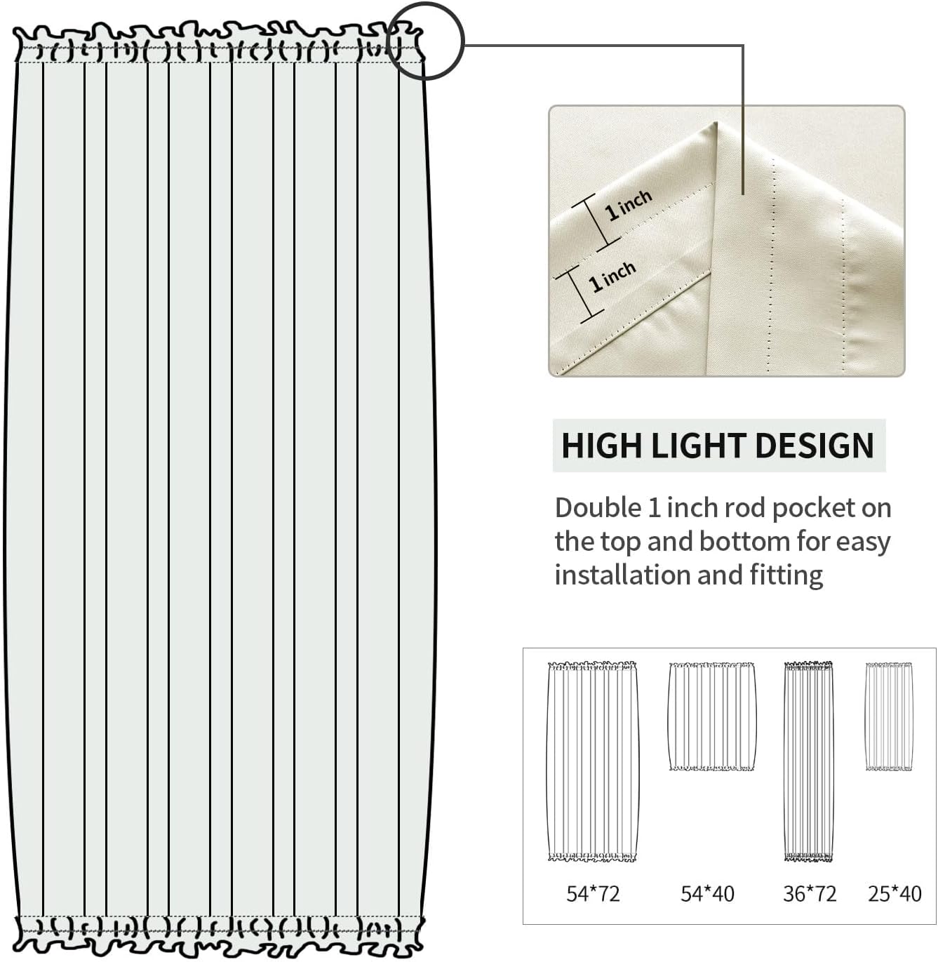 DWCN French Door Curtains – Rod Pocket Thermal Blackout Curtain for Doors with Glass Window, Kitchen and Patio Doors for Privacy, 36 X 72 Inches Long, 1 Curtain Panel with Tieback,Light Beige