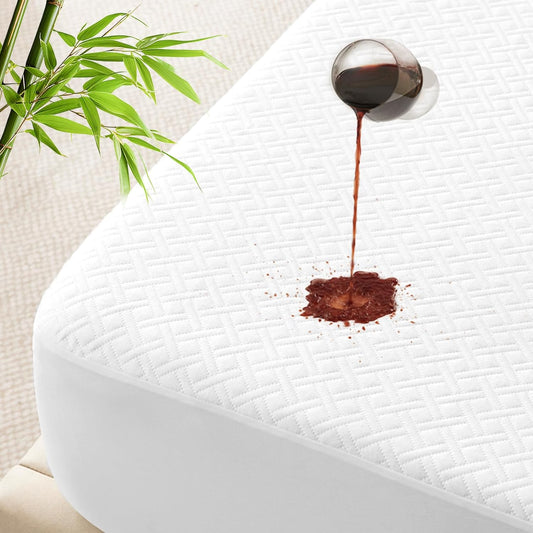 100% Waterproof California King Mattress Protector, Breathable Bamboo Rayon Mattress Cover with 8”-21” Deep Pocket, Noiseless Cool 3D Air Mattress Cover, Hypoallergenic & Odor Resistant