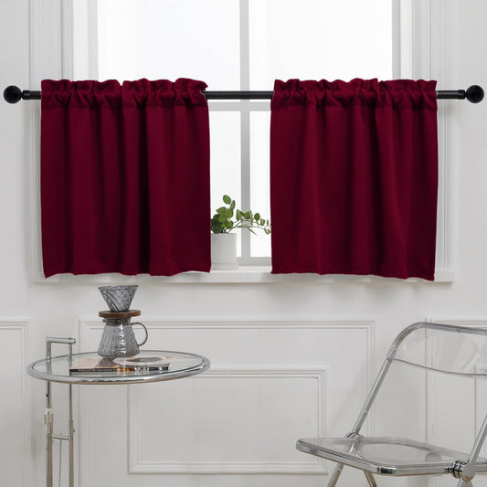 Pickluc Cafe Curtain 30 Inches Long, Rod Pocket Kitchen Half Window Curtain, Short Blackout for Small Window, 2 Panels, 30" Wide and 30" Length, Burgundy Red