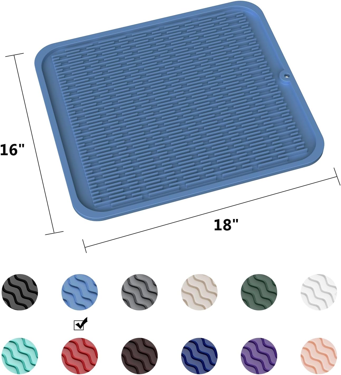 ZLR Silicone Dish Drying Mat for Kitchen Counter, Eco-Friendly Fast Dry Dish Mat, Easy Clean Multi Usage Drying Matt, Heat Resistant Trivet, 16" x 18" XL, Lichen Blue