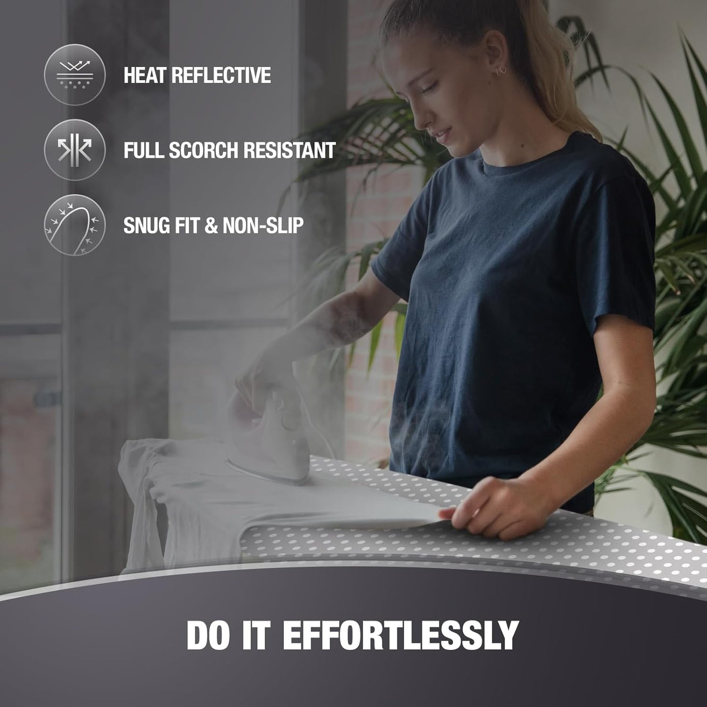 Extra Thick Ironing Board Covers with Pad Standard Size 15x54, Heat Reflective Full Scorch Resistant Padding, Snug Fit Non-Slip Nose Pocket Fastener Straps Elastic Edges, Gray Spotted