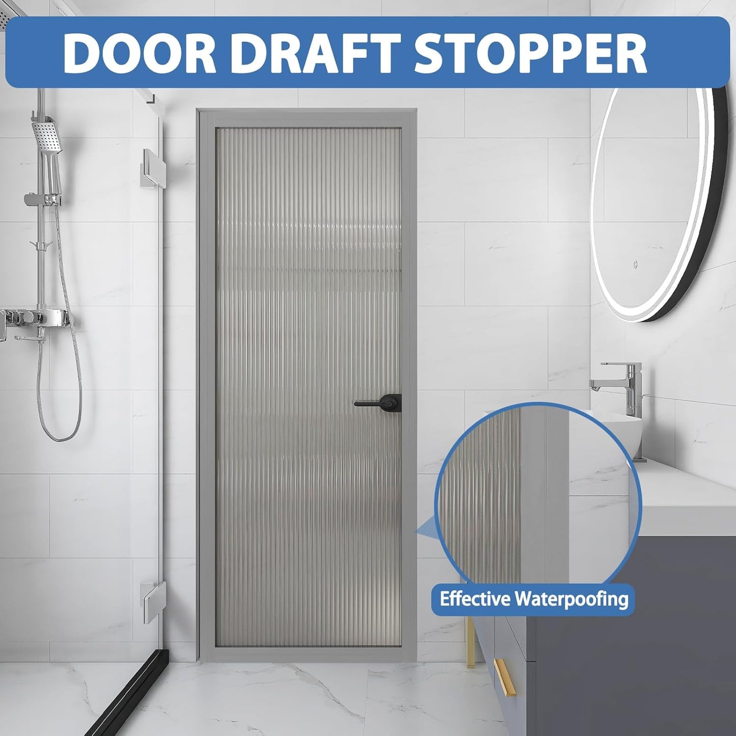 Weather Stripping Door Draft Stopper Flexible Self Adhesive Silicone Door Seal Strip for Glass Doors Windows and Shower Glass Gaps, 2 Inch Wide X 10 Feet Long, Gray