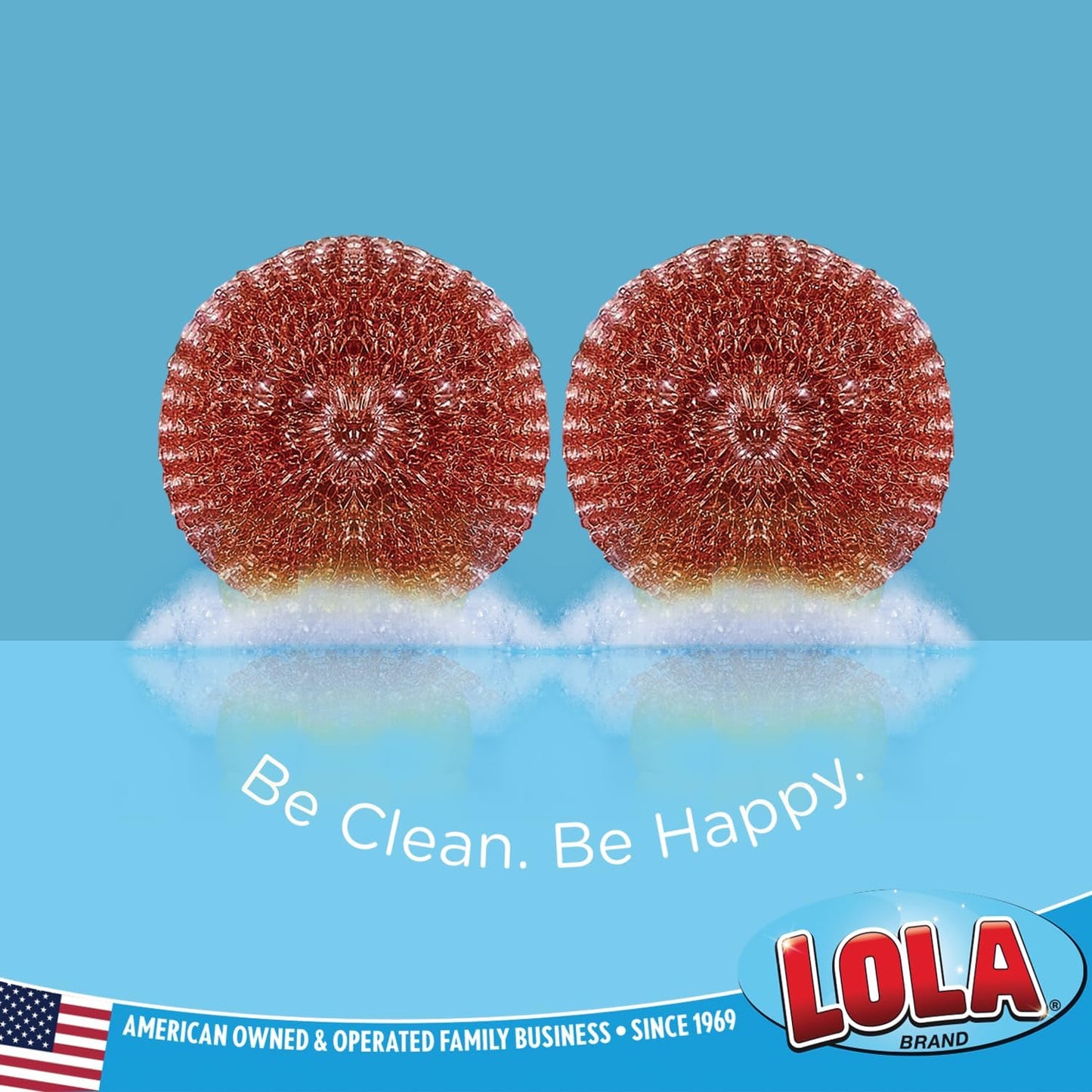 Copper Mesh Scouring Pad by LOLA, 2 Pack, 45 Grams, 4" Heavy Duty Cleaning Pads, Copper Coated Knitted Wire Mesh, Recyclable, Cleans Baked On Messes