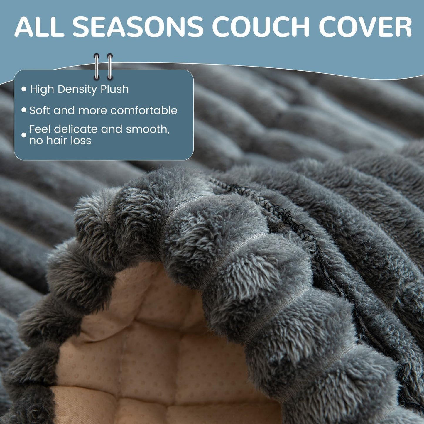 OTOB Couch Covers for 3 Cushion Sofa Pet Friendly, Plush Fuzzy Non Slip Sofa Covers Washable, Soft All Seasons Sofa Slipcovers Furniture Protector Dog Bed Mat (Dark Gray, 27.6" x 82.7")