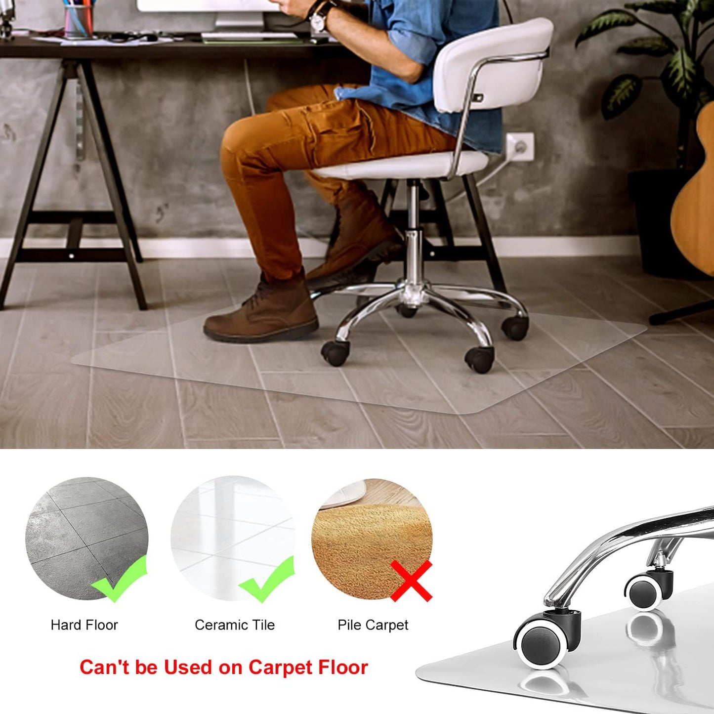 Kuyal Clear Chair Mat, Hard Floor Use, 48" x 36" Transparent Office Home Floor Protector mat Chairmats (48" x 36" Rectangle)