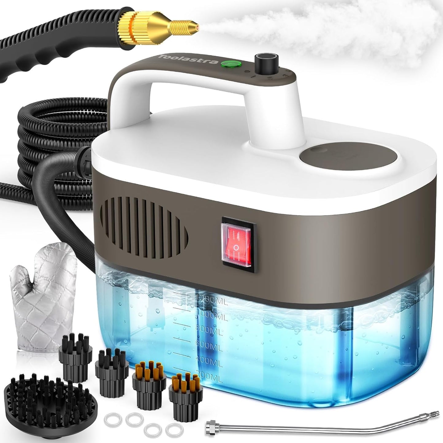 Steam Cleaner, 10s Rapid Heating Steamer with 6 Levels, 1.2L Water Tank, Portable Powerful Steamer for Cleaning without chemicals, Handheld Steam Cleaner for Home, Car, Grout, Tile, Floor, Dirt
