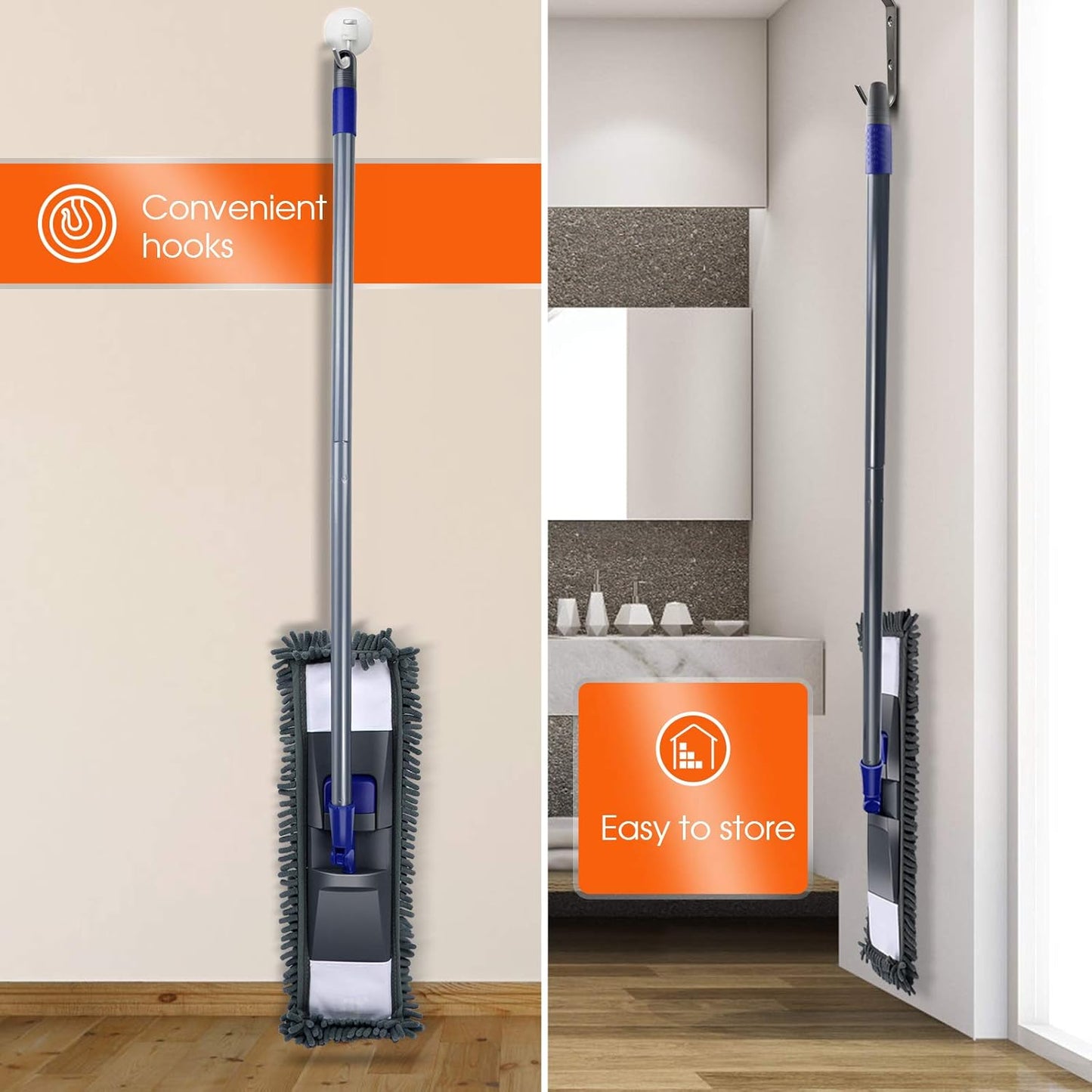 MASTERTOP Professional Microfiber Floor Mop - Flat Mop for Hardwood, Tiles, Laminate, Vinyl with 4 Refills, Extendable Handle