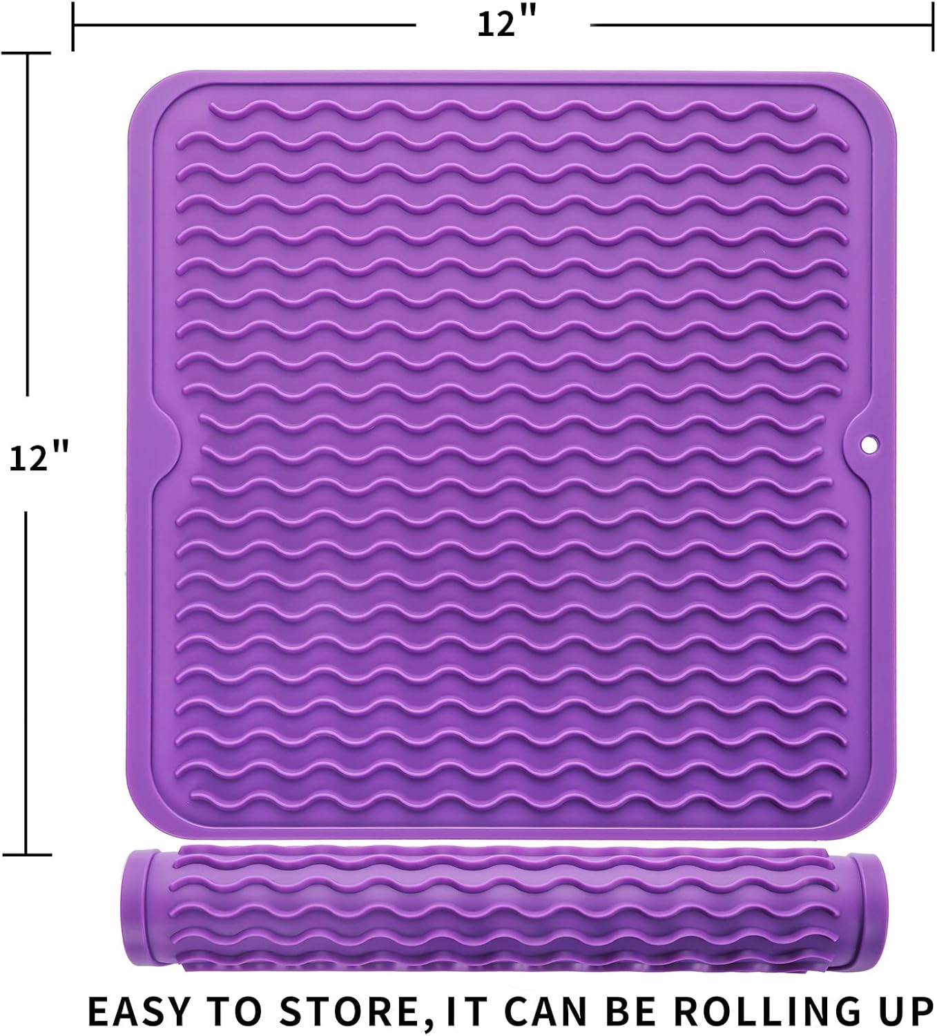 Silicone Dish Drying Mat for Multiple Usage,Easy clean,Eco-friendly,Heat-resistant Silicone Mat for Kitchen Counter or Sink,Refrigerator or Drawer liner Purple M 12 inches x 12 inches