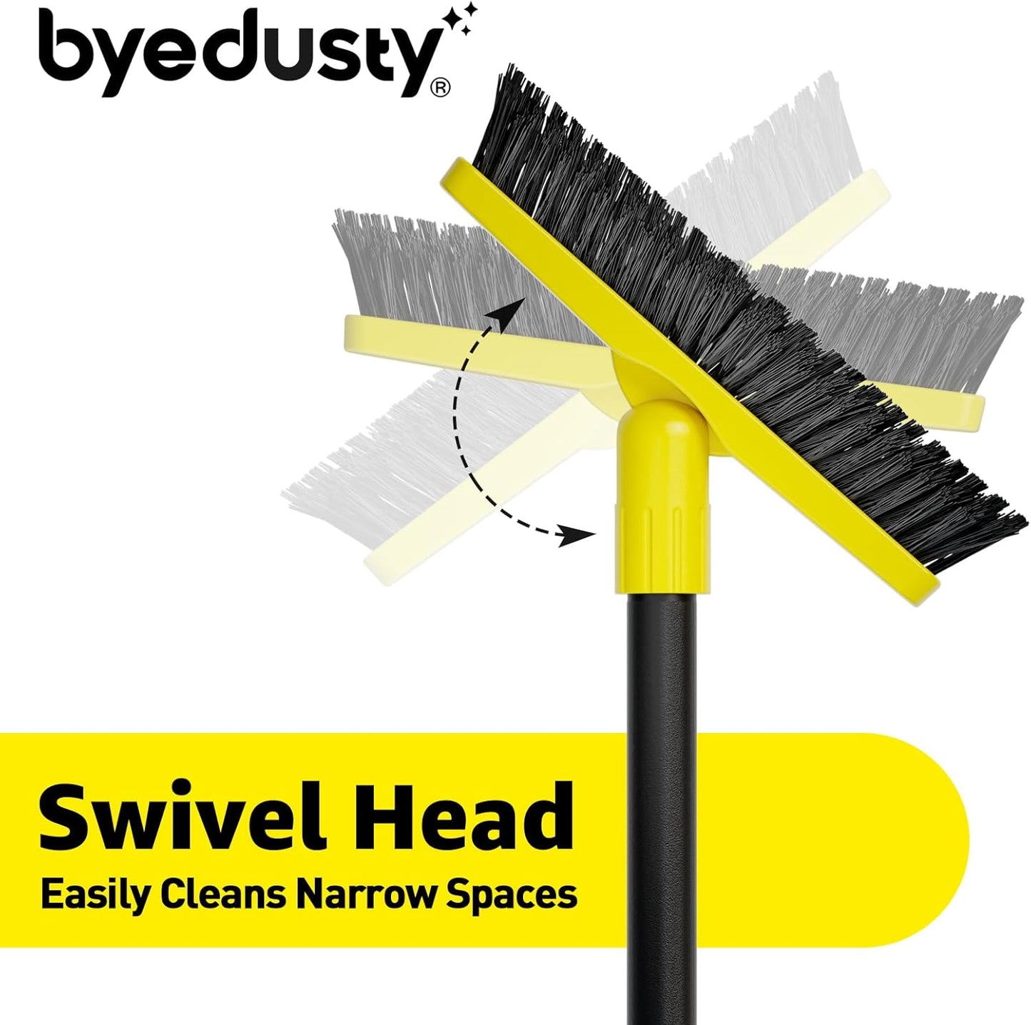 Grout Brush with Long Adjustable Handle - Telescopic, Rotation Tile Grout Cleaning Tool, V-Shape Shower Scrubber Cleaner Stiff Bristle for Cleaning Bathrooms Tile Floors, Baseboards and Corners - 59in