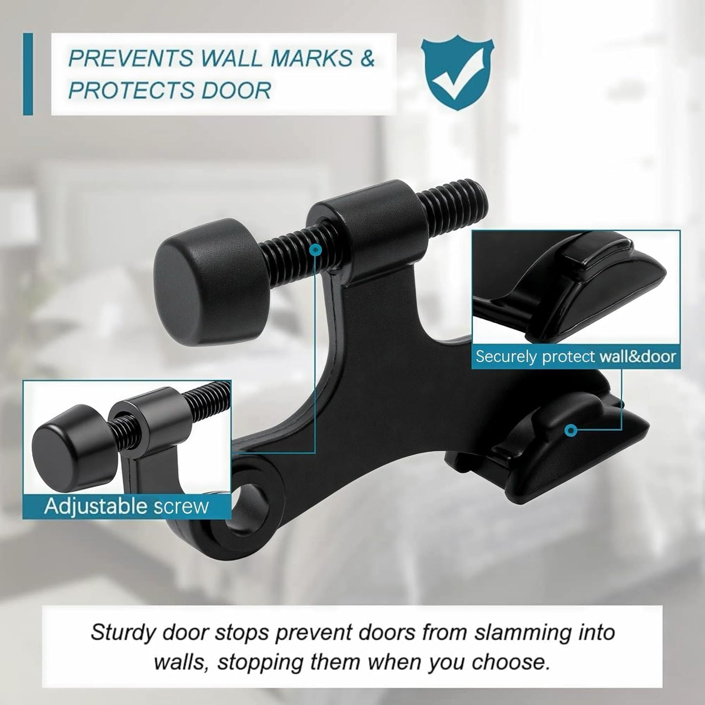 36Pack Hinge Pin Black Door Stopper, Adjustable Heavy Duty Hinge Pin Door Stop with Black Rubber Bumper Tips