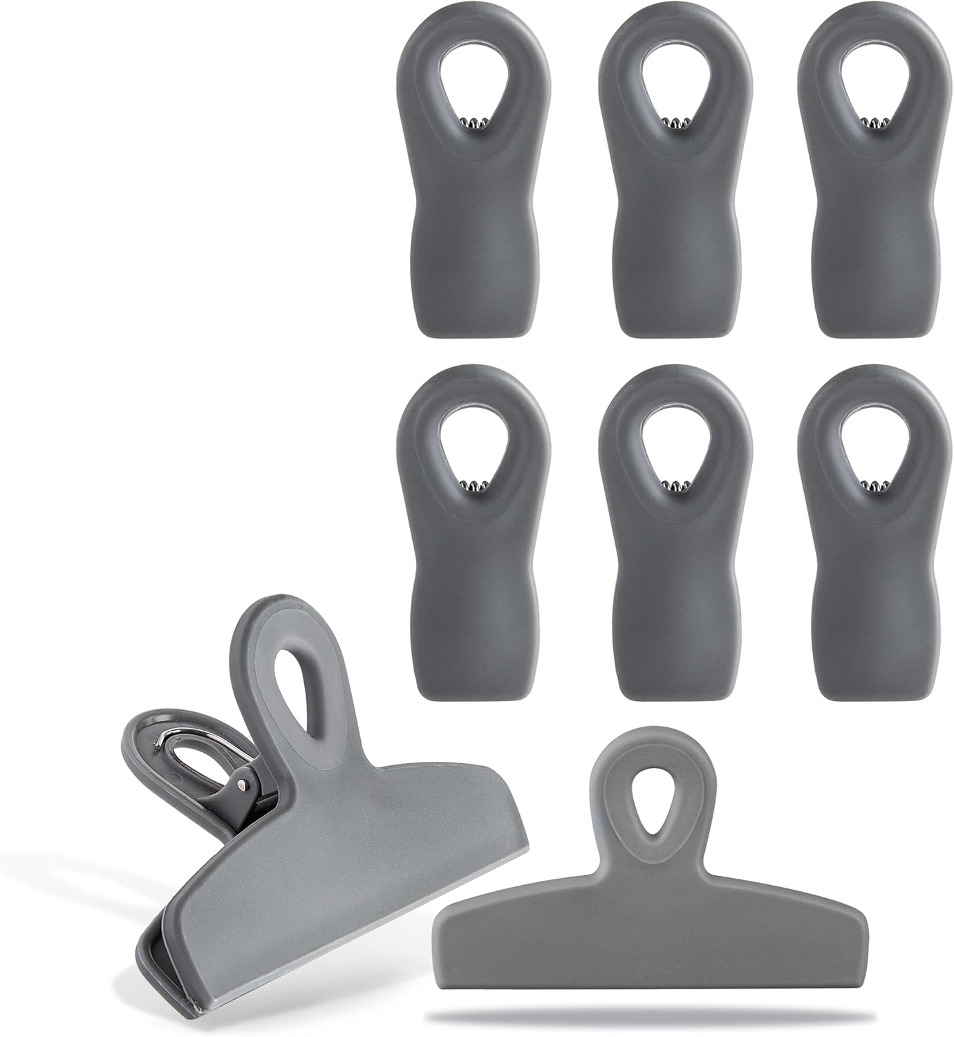 COOK WITH COLOR Bag Clips - Heavy Duty Chip Clip and Refrigerator Magnet Clips for Food Storage with Air Tight Seal Grip, Grey, Pack of 8