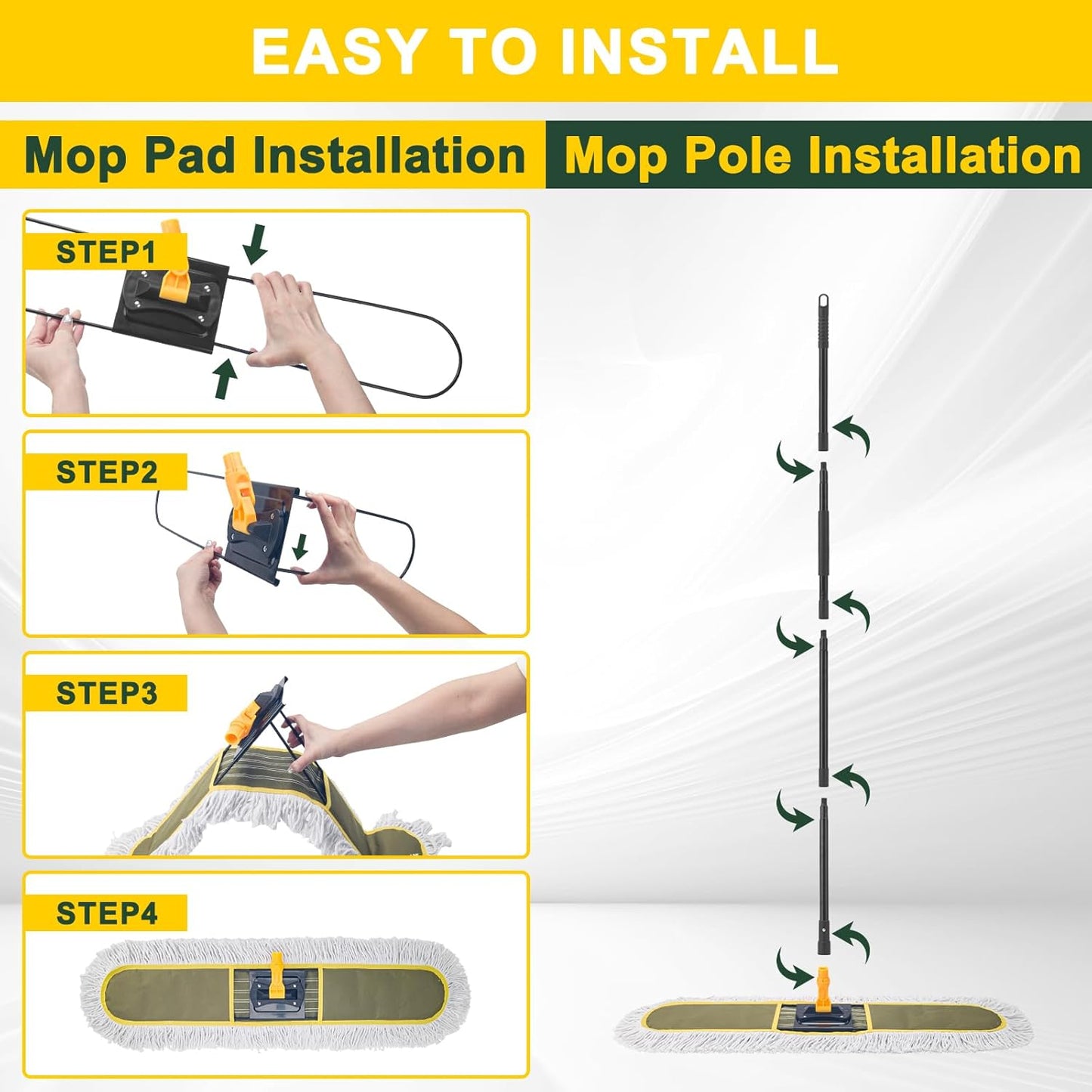 36" Commercial Dust Mops for Floor Cleaning with Replacement Mop Pad, Heavy Duty Large Dust Mop for Hardwood Floors,Industrial Floor Duster Wet Dry Mop for Office Garage Warehouse Factory Mall