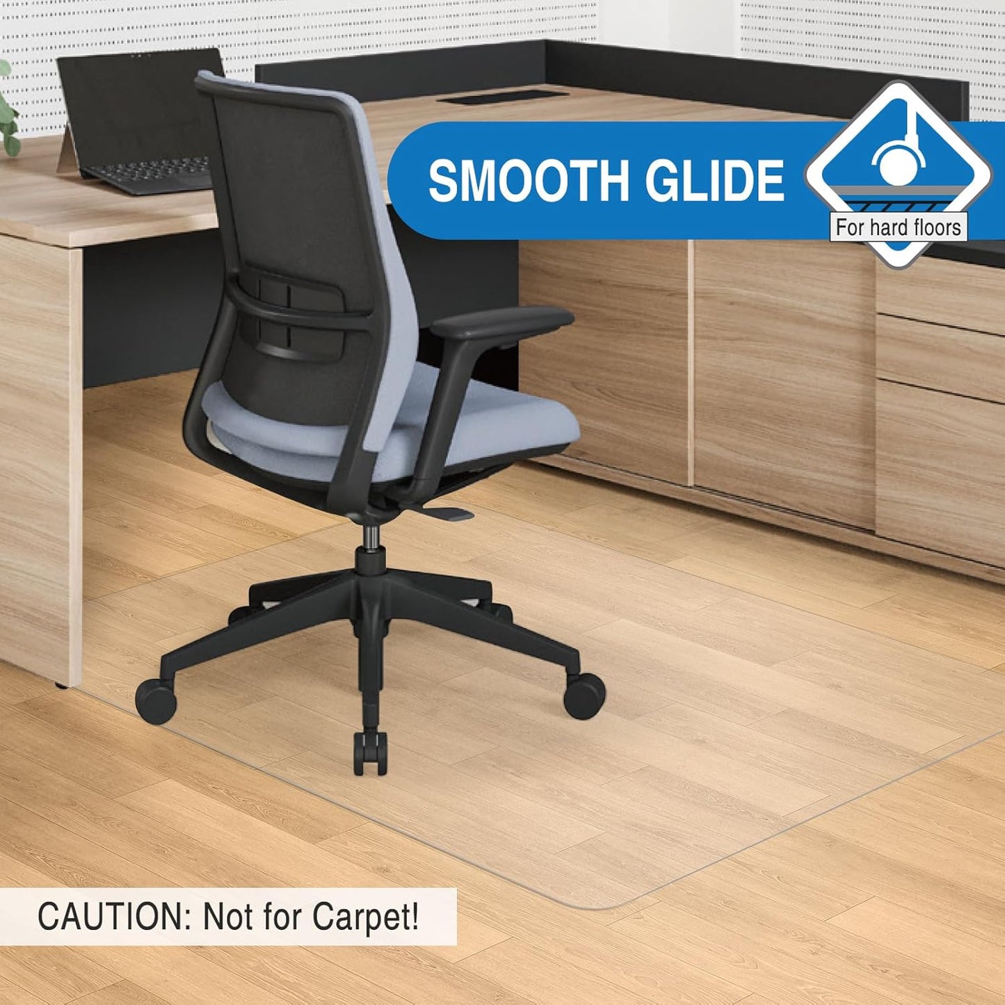 Clear Chair Mat, 48" x 36" Chair Mat for Hard Floors, Desk Floor Mat for Gaming Chair, Anti-Slip Vinyl Floor Mat for Home Office Living Room, Clear