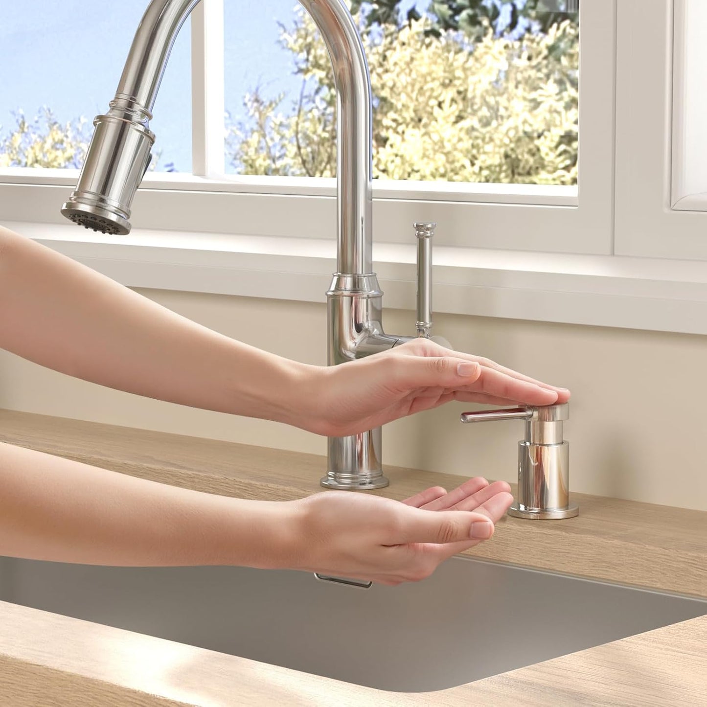 Lava Odoro Chrome Soap Dispenser for Kitchen Sink, Modern Brass Built in Countertop Pump Dispenser with 18 Oz Refillable Bottle, Kitchen Soap and Lotion Dispenser Spot-Free, Chrome, KSD-21