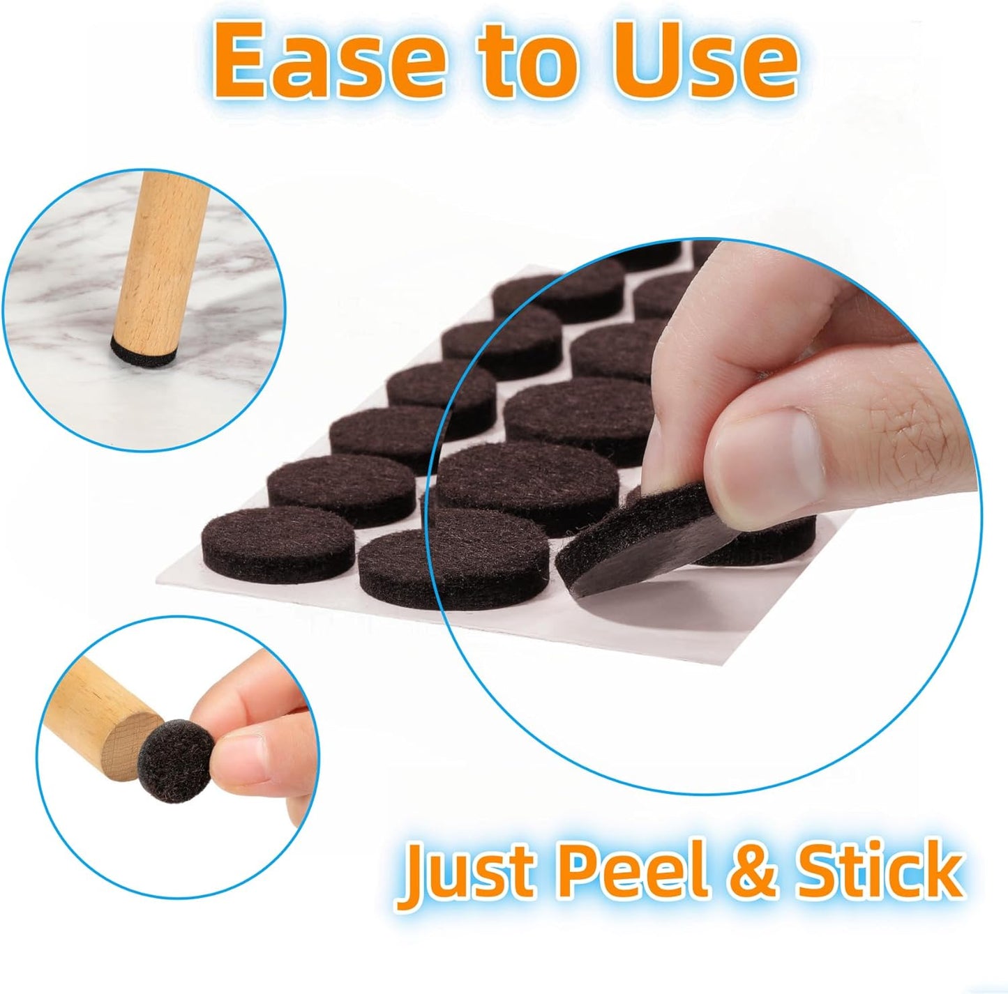 Furnigear Felt Furniture Pads for Hardwood Floors - Self Adhesive Chair Felt Pad, Floor Protector for Furniture Feet, Furniture Sliders Moving Furniture Smoothly, Anti Scratch 96 Pcs 3/4" Round Brown